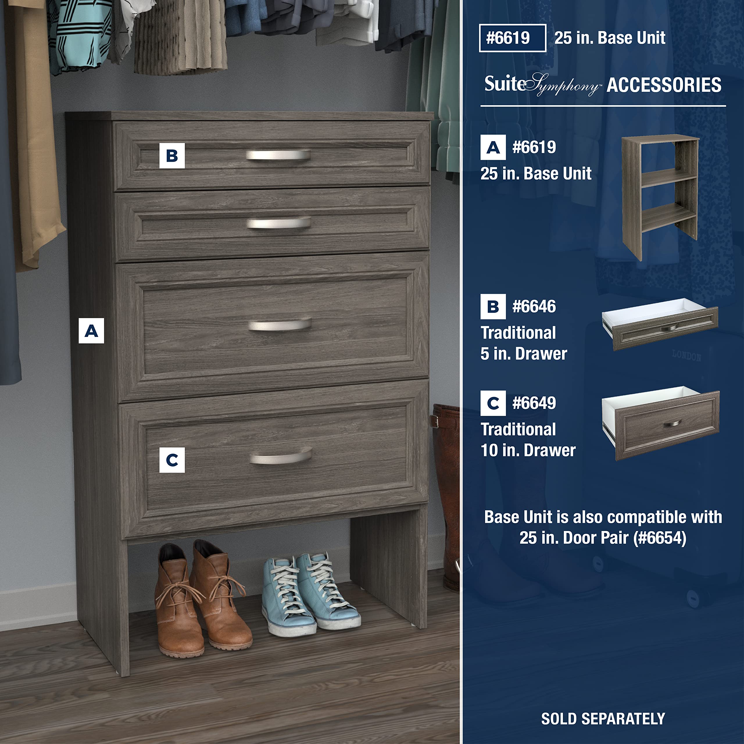 ClosetMaid SuiteSymphony Adjustable Wood Shelf Unit with 2 Shelves - Graphite Grey | Storage Organizer for Closet, Clothes, Shoes, Books, TV & Home Décor | Perfect for Bedroom, Living Room & Office Organization
