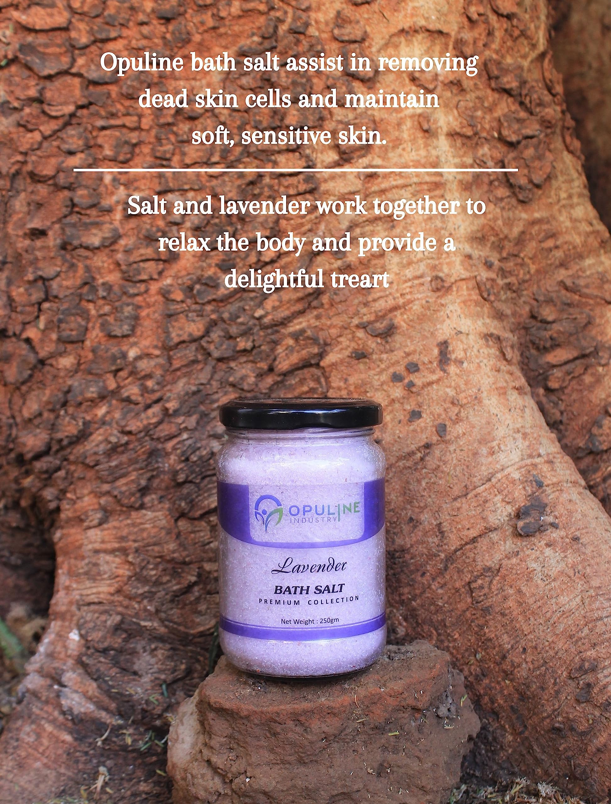 OPULINE INDUSTRY Lavender Bath Salt for Muscle Pain Relief & Relaxation | 100% Pure Epsom Salt, Himalayan Pink Salt & Essential Oils | 250g | Perfect for Stress Relief, Spa Nights & Post-Workout Recovery