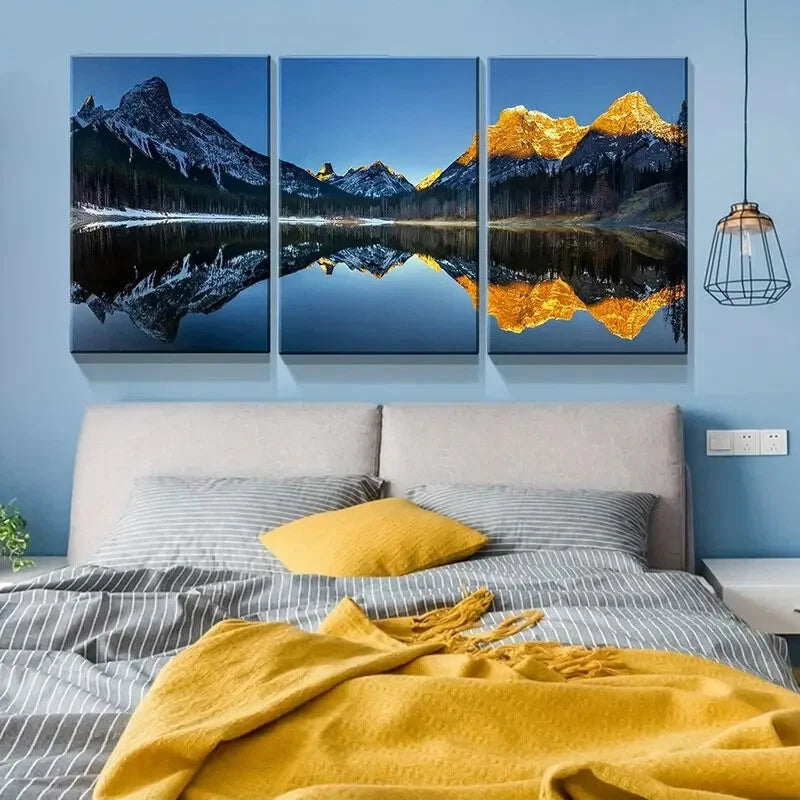 3-Piece Turquoise Lake and Mountain Metal Wall Art - Ready to Hang Landscape Prints for Living Room, Bedroom & Office Decor