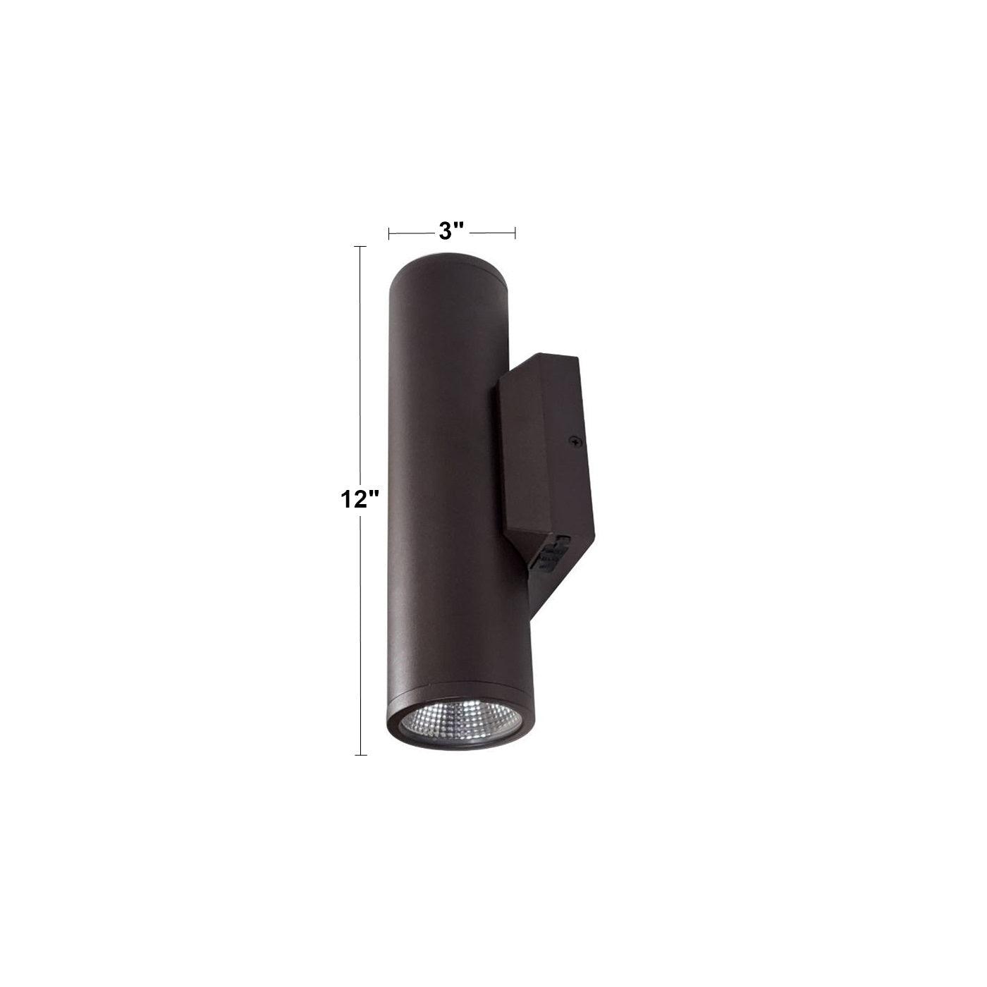 12-In-2 LED Outdoor Wall Sconce Light Fixture - Up/Down Bronze Finish for Patio, Garden & Porch Lighting