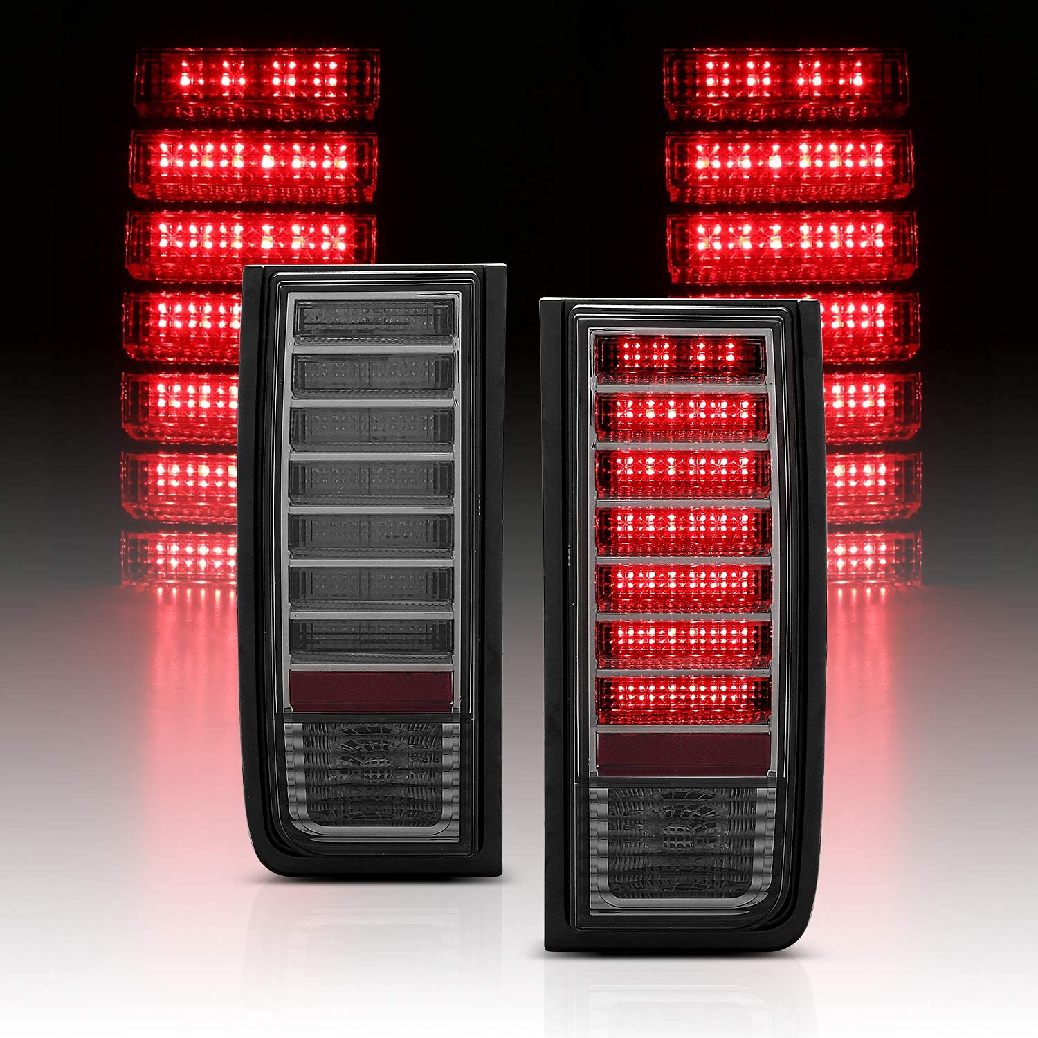 AmeriLite LED Tail Lights Replacement for Hummer H2 - Left & Right Side Smoke Lens - Enhanced Visibility & Style for Off-Road Adventures & Night Driving