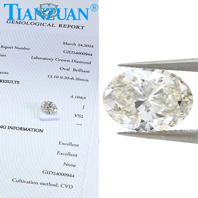 Lab Grown Oval Diamond CVD I-J Color VS2 2EX Loose Gemstone Bead - GEMID Certified for Jewelry Making, Engagement Rings & Fine Crafting