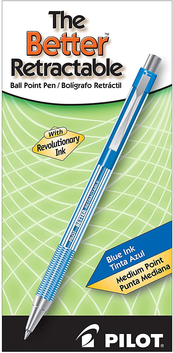 PILOT The Better Ball Point Pen - Refillable & Retractable Ballpoint Pens, Medium Point, Blue Ink, 6 Pack - Perfect for Office, School, Note Taking & Everyday Writing
