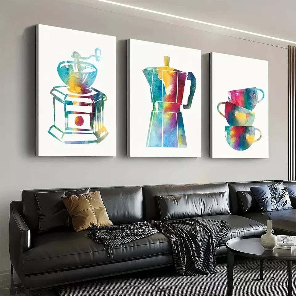 3-Piece Simple Style Modern Coffee Wall Art Set - Framed Canvas Prints 50x70cm (20x28in) - High Quality Australian Made Home Decor for Living Room, Bedroom & Office - Ready to Hang Coffee Theme Artwork for Cafe & Kitchen Decor