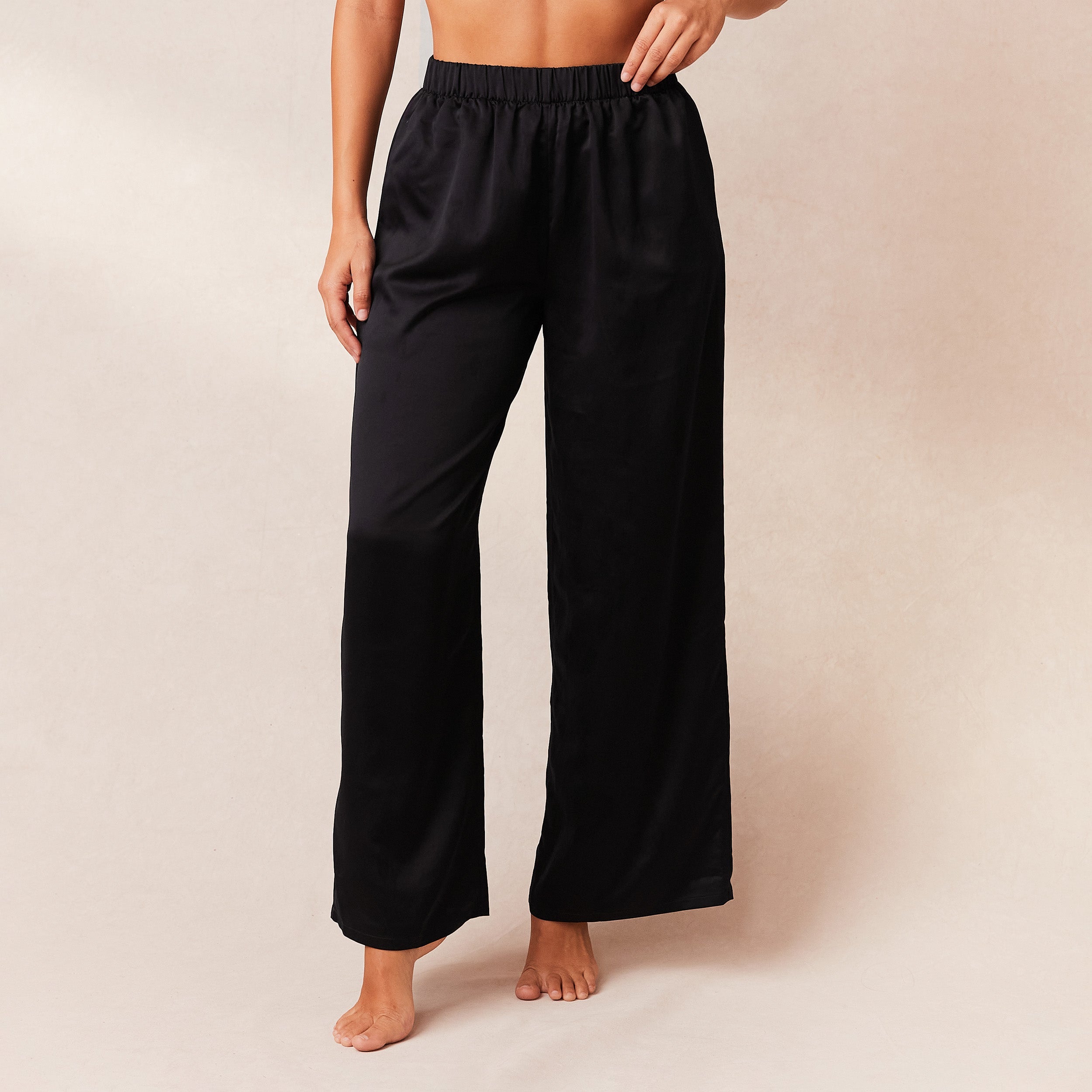 Classic Black Satin Pajama Pants for Women - Soft & Comfortable Sleepwear for Lounge & Nighttime Relaxation