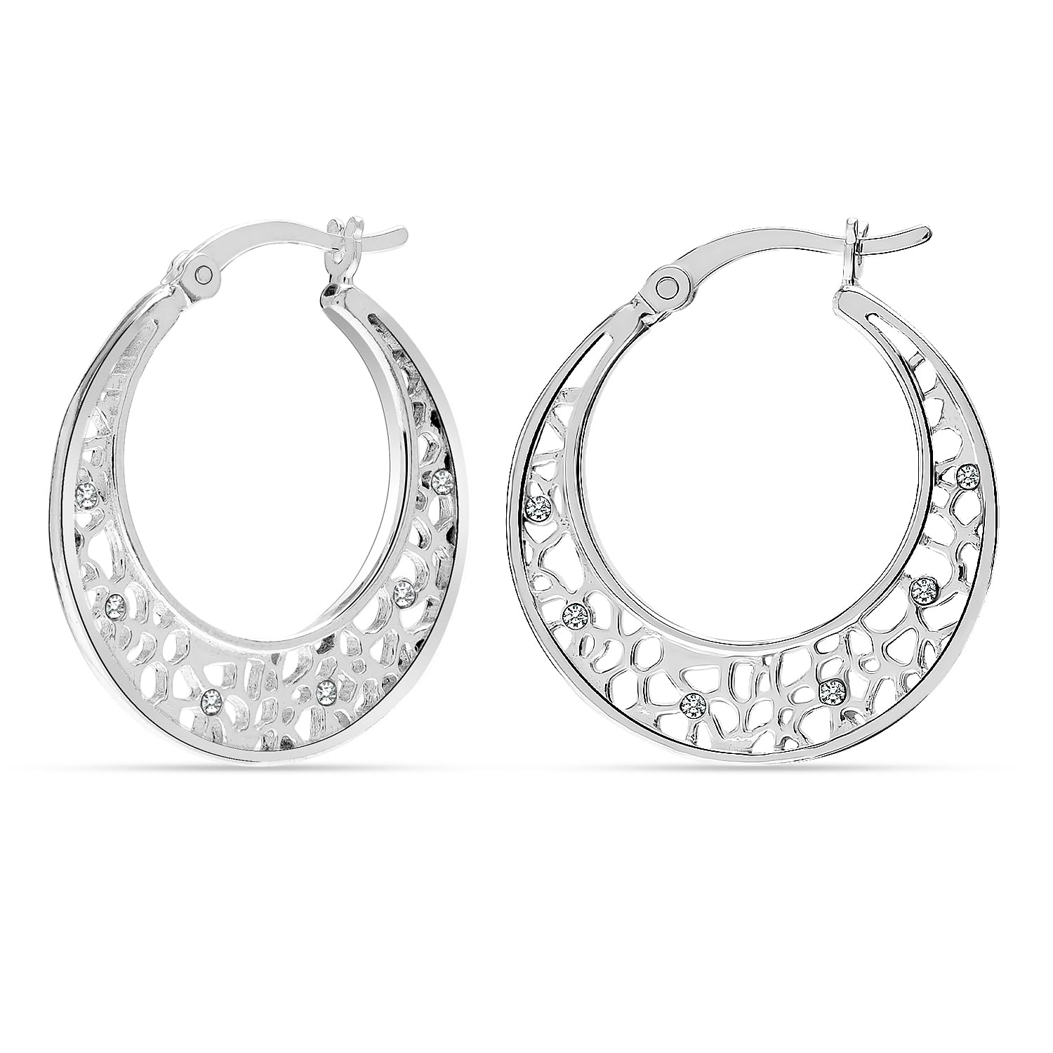 LeCalla 925 Sterling Silver Hoop Earrings for Women | Lightweight Cubic Zirconia Filigree Hoops | Elegant Gift for Birthday, Anniversary & Special Occasions | Perfect for Everyday Wear, Date Night & Office Jewelry