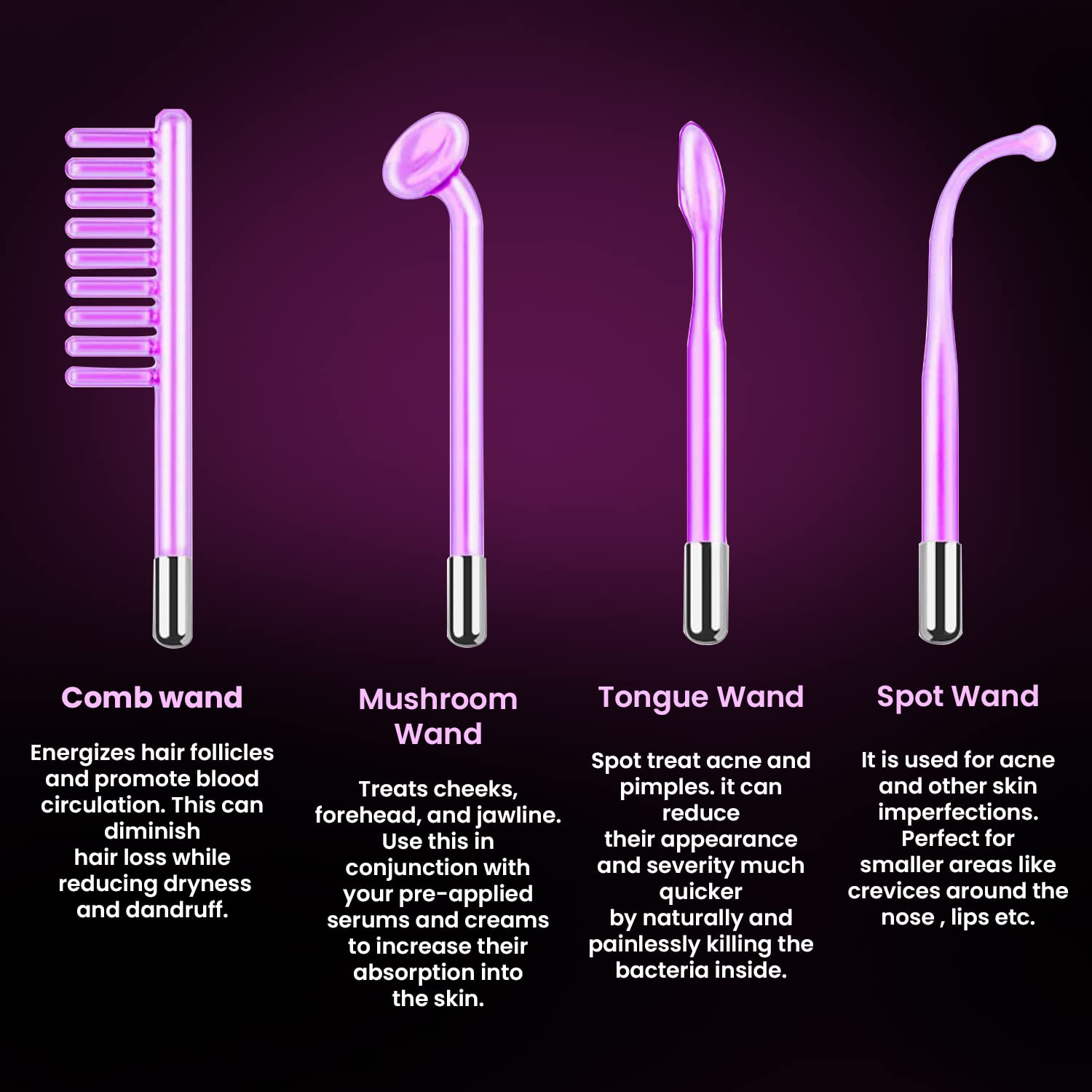 High Frequency Electrotherapy Glass Tubes for Skin Care & Facial Rejuvenation - Professional Salon & Home Use - Crescent Shape with Dot Point Design