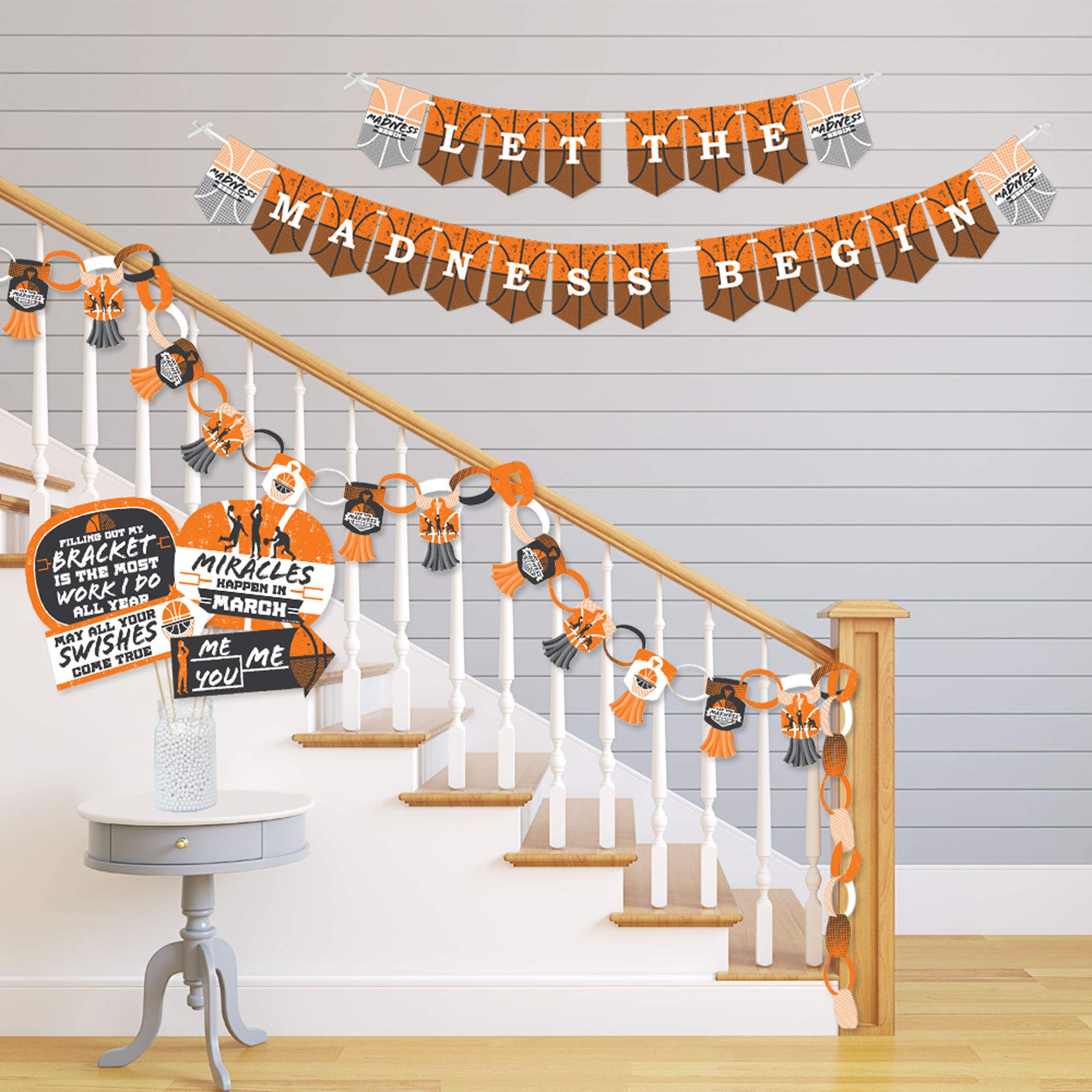 Big Dot of Happiness Basketball Party Decorations Kit - College Basketball Banner, Photo Booth Props & Doterrific Bundle for March Madness, Game Day & Sports Themed Events