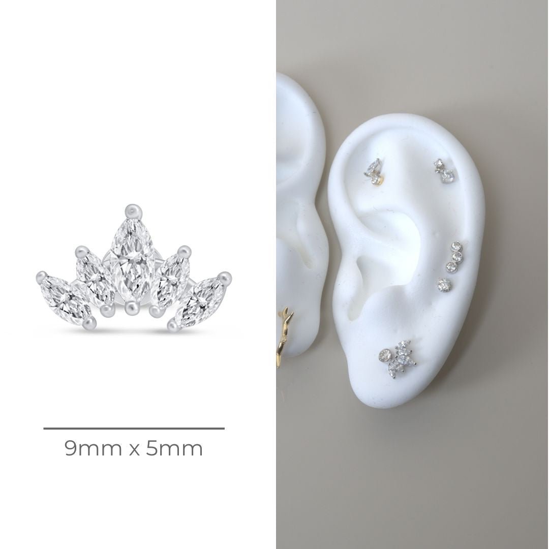 14K White Gold Marquise Cut Five Petal Lotus Stud Earrings - Elegant Floral Jewelry for Women, Perfect for Weddings, Parties & Everyday Wear
