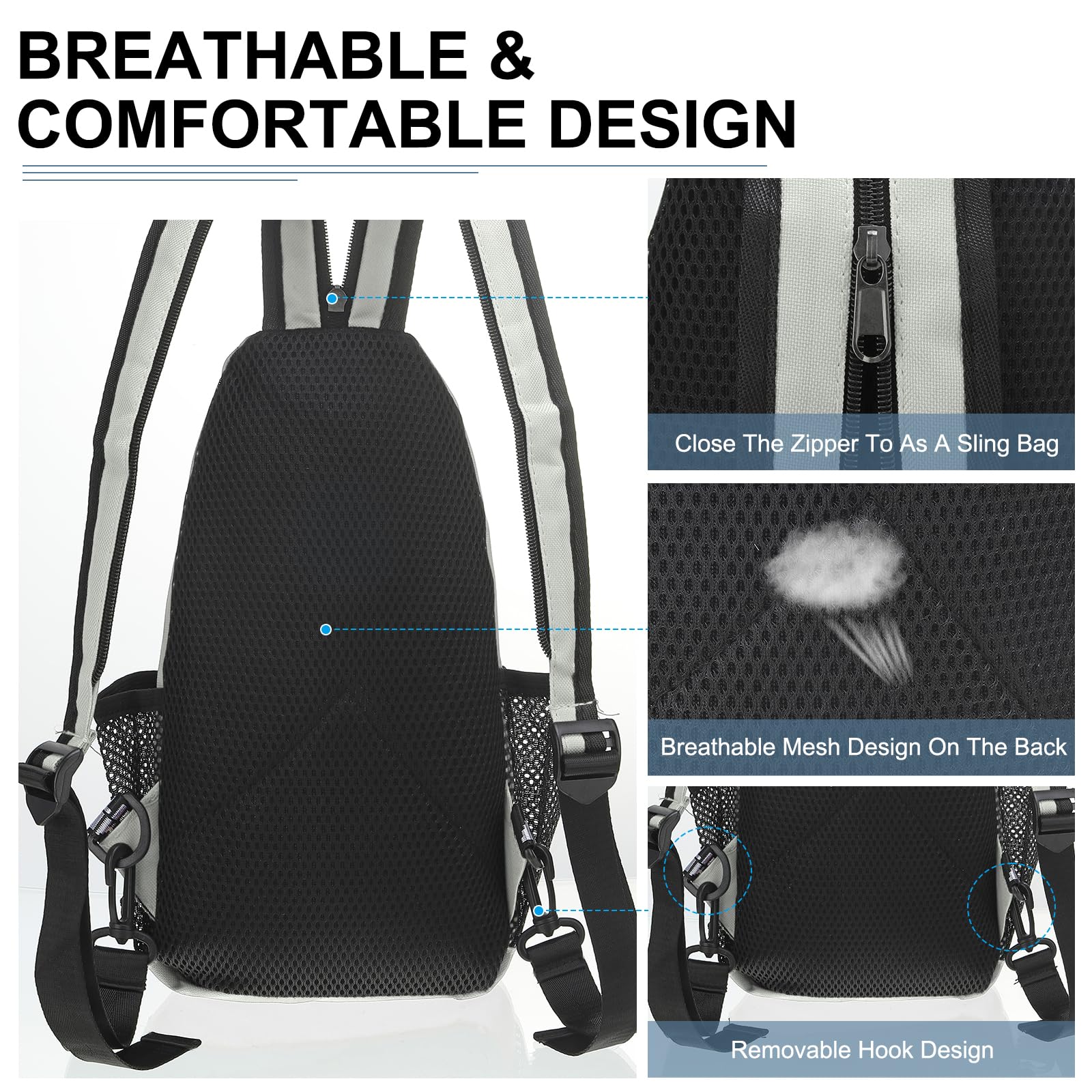Convertible Sling Bag Crossbody Backpack for Women & Men - 8.5x15 Inch Lightweight Multifunctional Shoulder Bag with Headphone Jack - Perfect for Hiking, Travel, Cycling & Everyday Use - White