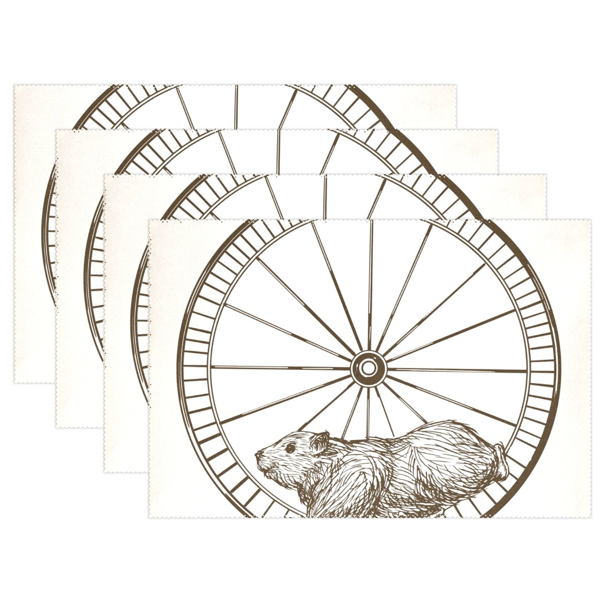 Vintage Hamster Wheel Design Heat-Resistant Washable Placemat 12x18 Inch - Non-Slip Kitchen Dining Table Mat for Home Decor & Party Use
