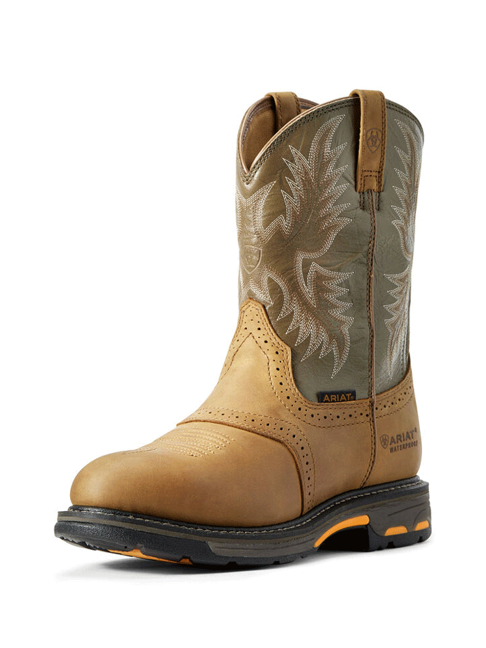 Ariat Men's WorkHog Waterproof Work Boots - Durable Leather Construction, Slip-Resistant Outsole for Construction & Outdoor Work - Aged Bark Color