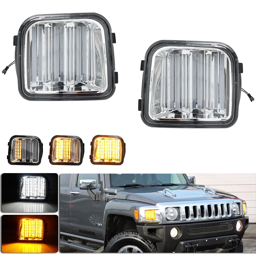 Clear Lens Switchback White/Amber Sequential LED Turn Signal Lights - Compatible with 2006-2010 Hummer H3 & H3T Front Bumper Corner Side Marker - Perfect for Off-Roading, Night Driving & Enhanced Visibility