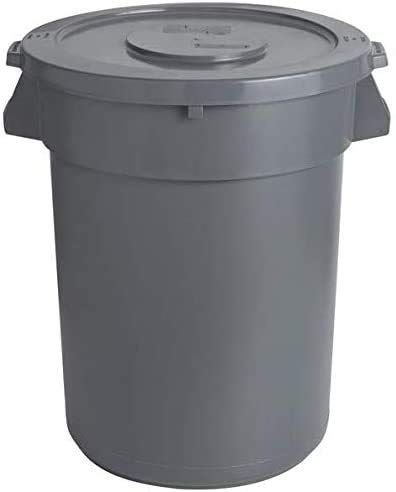128 Qt. / 32 Gallon / 121 Liter Gray Round Commercial Trash Can with Lid - Heavy Duty Waste Container for Kitchen, Restaurant, Office & Outdoor Use