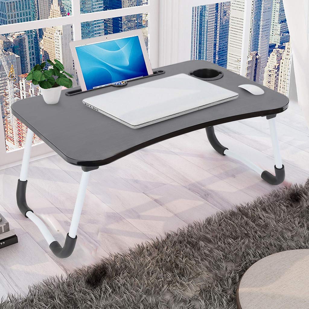 Foldable Large Bed Tray with Storage Drawer & Cup Holder - Portable Laptop Desk for Bed, Multifunctional Breakfast Tray | Perfect for Working, Eating, Reading in Bed (Black)