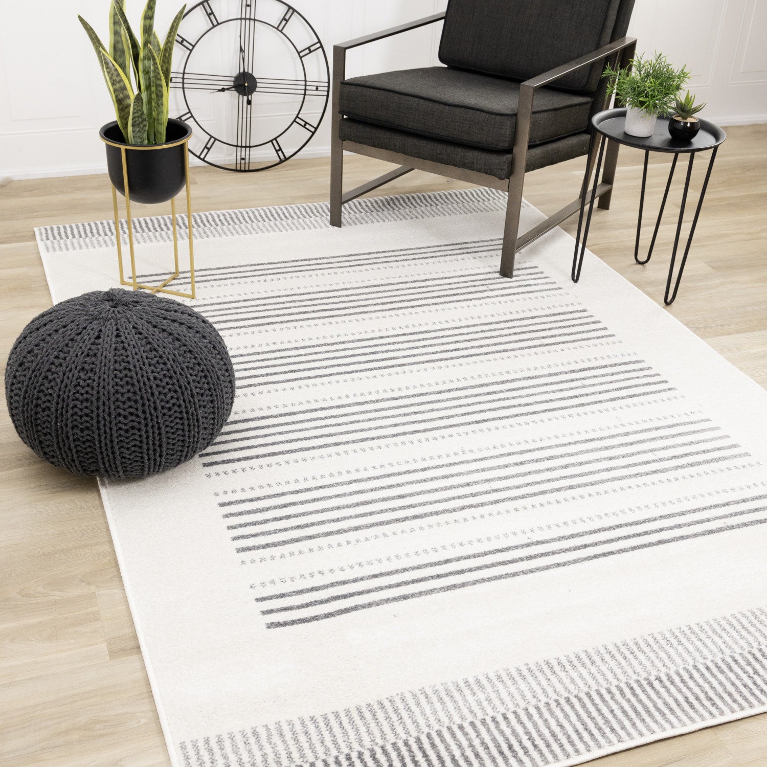 Claremont Modern Area Rug 5' x 8' - Sleek White & Grey Design for Living Room, Bedroom & Office | Soft Contemporary Rug for Home Decor