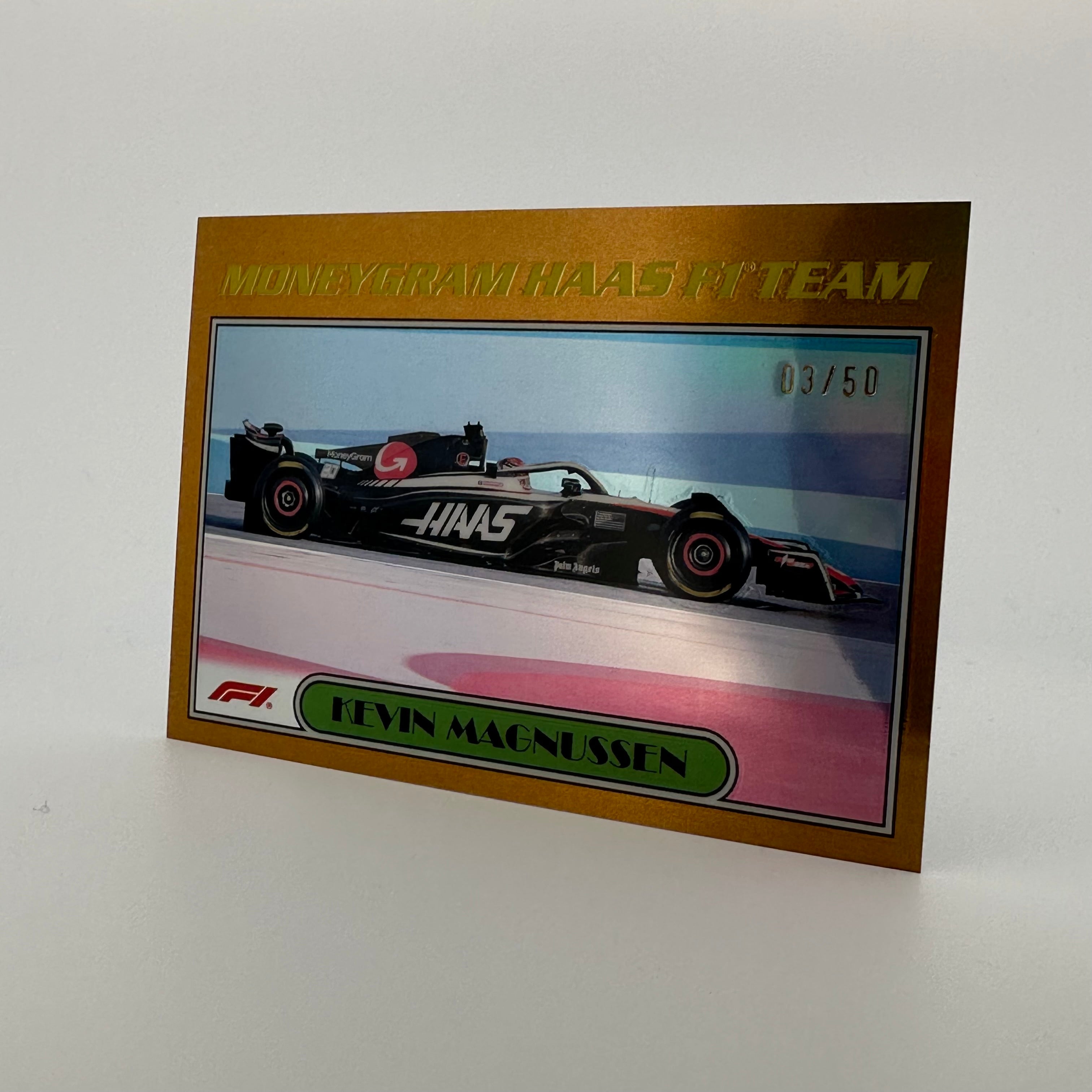 2023 Topps Chrome Kevin Magnussen #AU77 KM Gold 3/50 - Rare Racing Driver Trading Card for Collectors & F1 Fans
