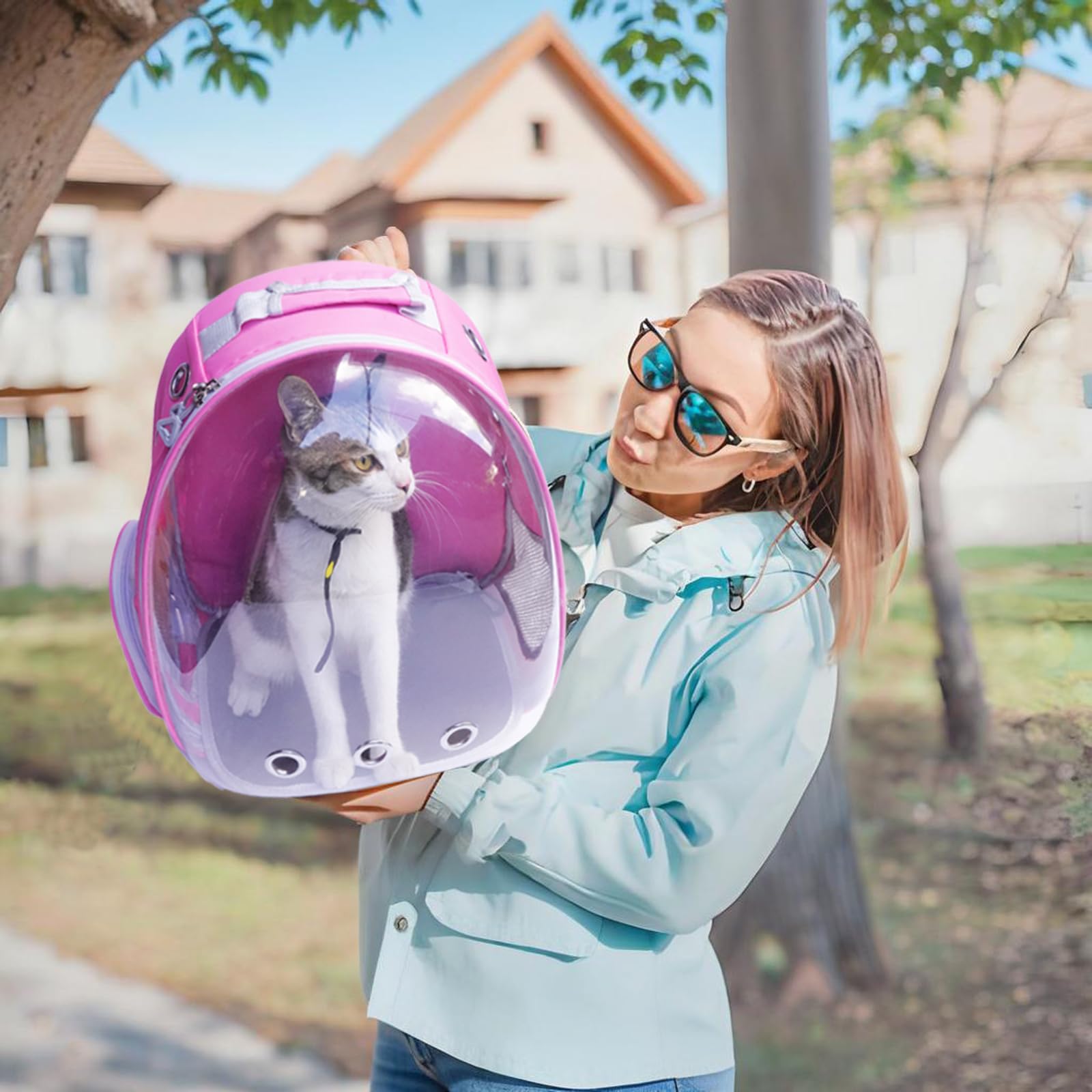 Premium Pet Backpack Carrier for Cats, Small Dogs & Bunnies - Escape-Proof Harness Included - Travel, Hiking & Outdoor Adventures - Breathable & Comfortable (Pink) | Perfect for Vet Visits, Air Travel & Daily Commutes