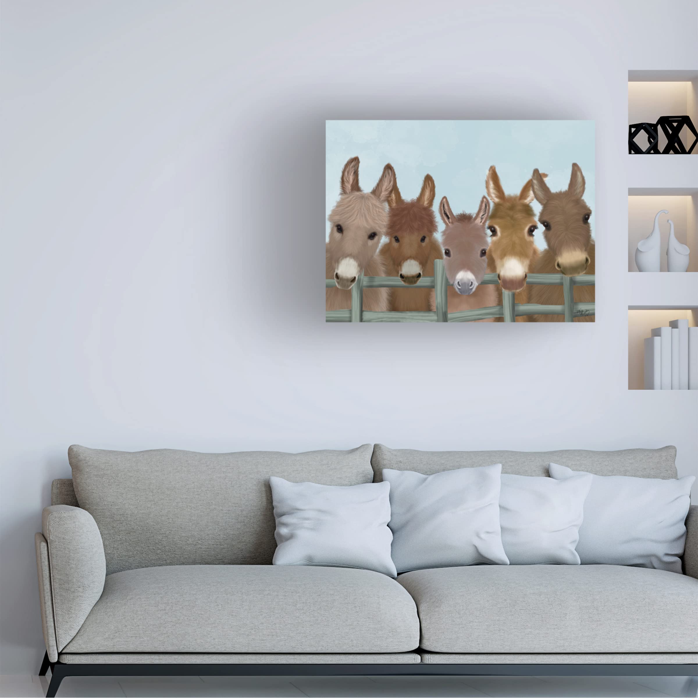 Trademark Fine Art 'Donkey Herd at Fence' Canvas Wall Art Print by Fab Funky - Farmhouse Decor for Living Room, Bedroom & Office