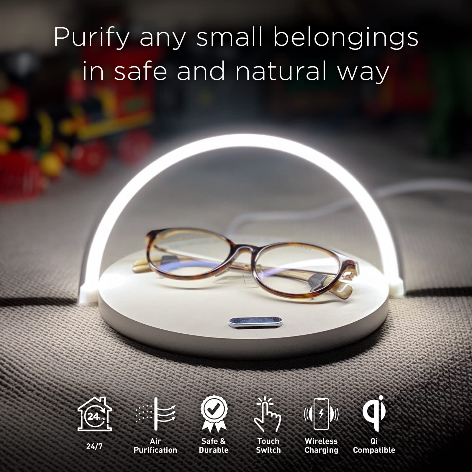 Qivation TiO2 Multifunctional Desk Lamp with Wireless Charger - Japan Tech 24/7 Air Purification, LED Table Lamp with 3 Brightness Levels, Phone Stand & Eye-Caring Night Light - Perfect for Home Office, Study, Bedroom & Night Reading