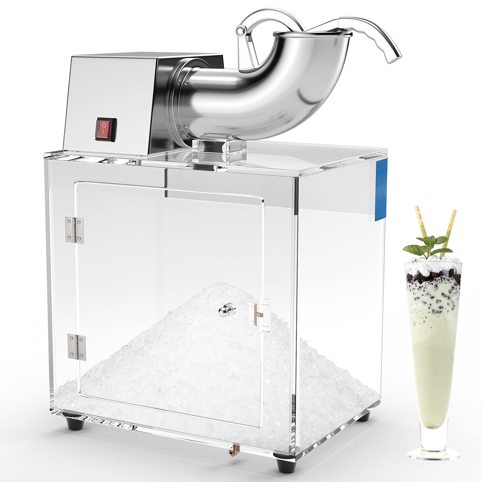 COSTWAY Commercial Shaved Ice Machine 440LBS/H - Stainless Steel Ice Crusher with Safety Switch & Dual Blades - 11.6 Gallon Acrylic Storage - 200W Electric Snow Cone Maker for Home Bars, Parties & Restaurants - Perfect for Summer Treats, Cocktails & Frozen Desserts