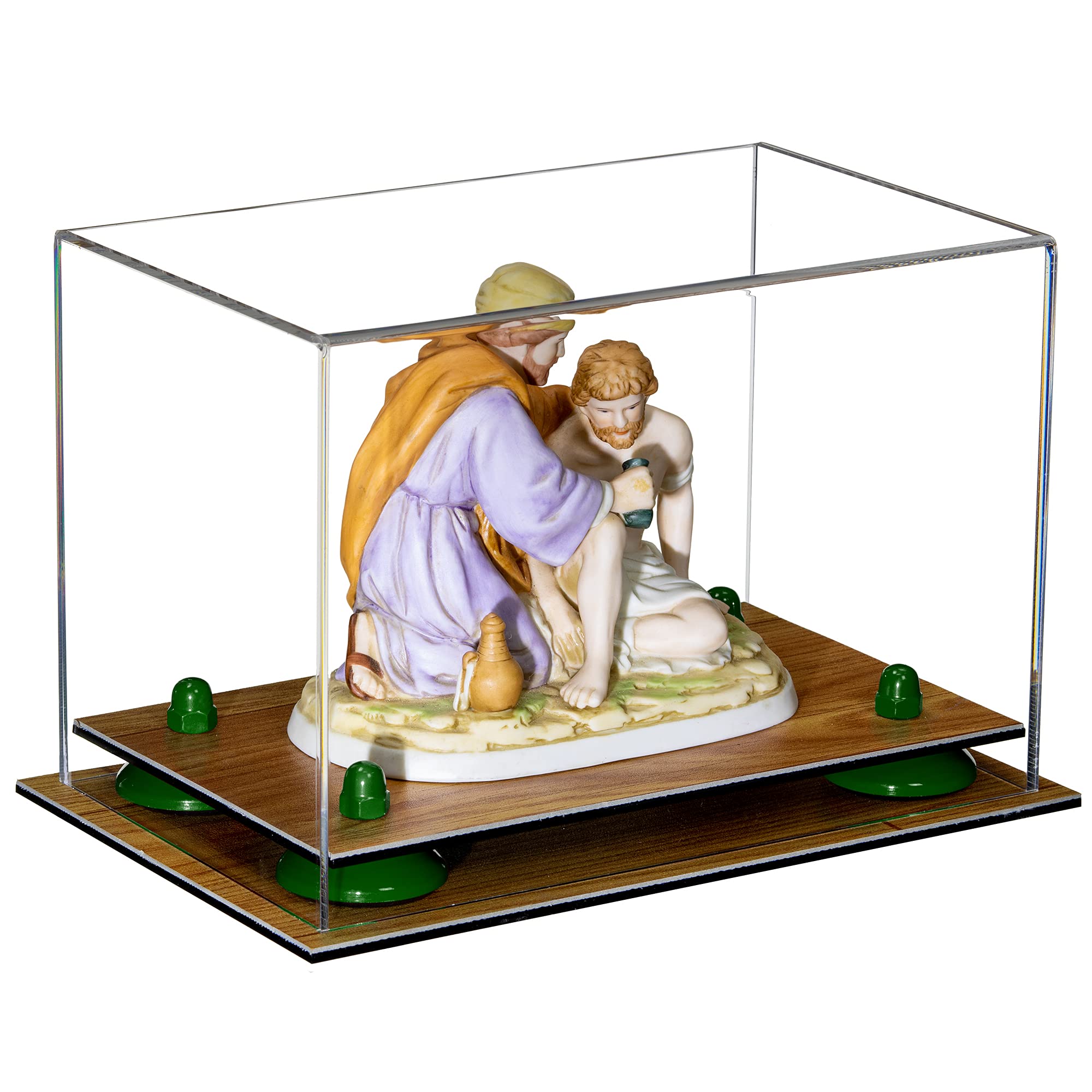 Clear Acrylic Display Case with Wood Base & Green Risers - 9.5