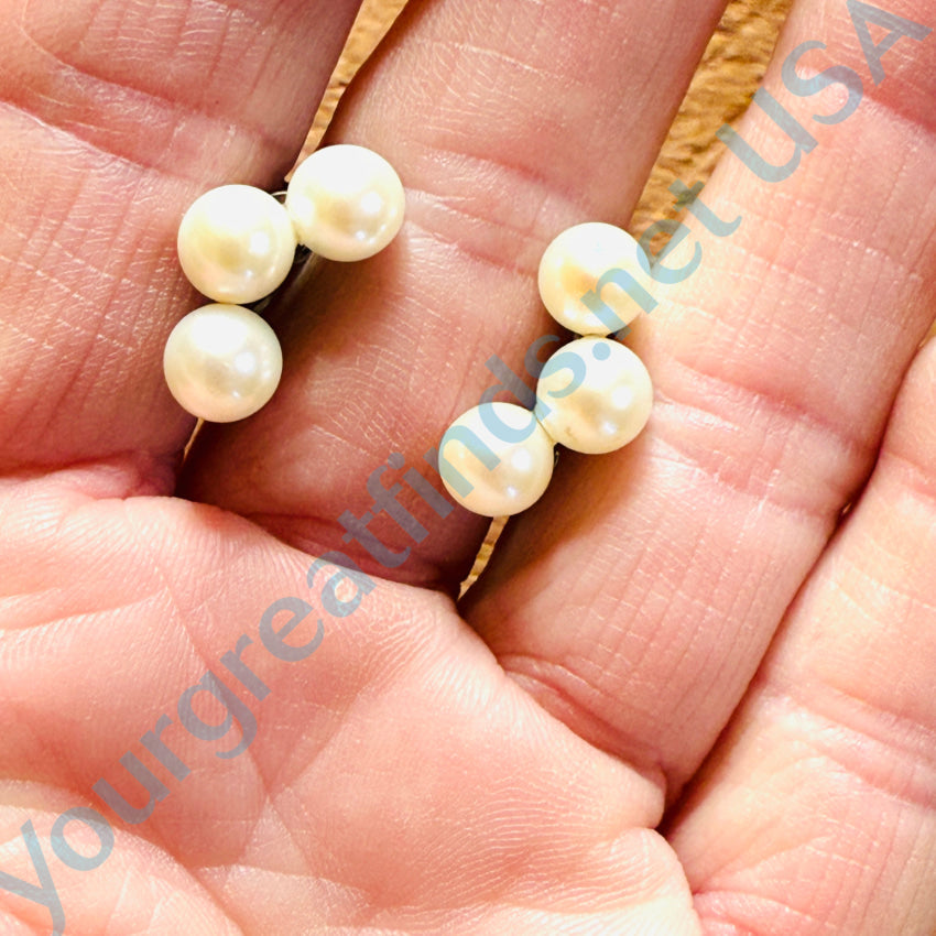 Vintage Sterling Silver & 6.5mm Triple Pearl Screw Back Earrings for Women - Elegant Pearl Stud Earrings for Wedding, Party & Special Occasions