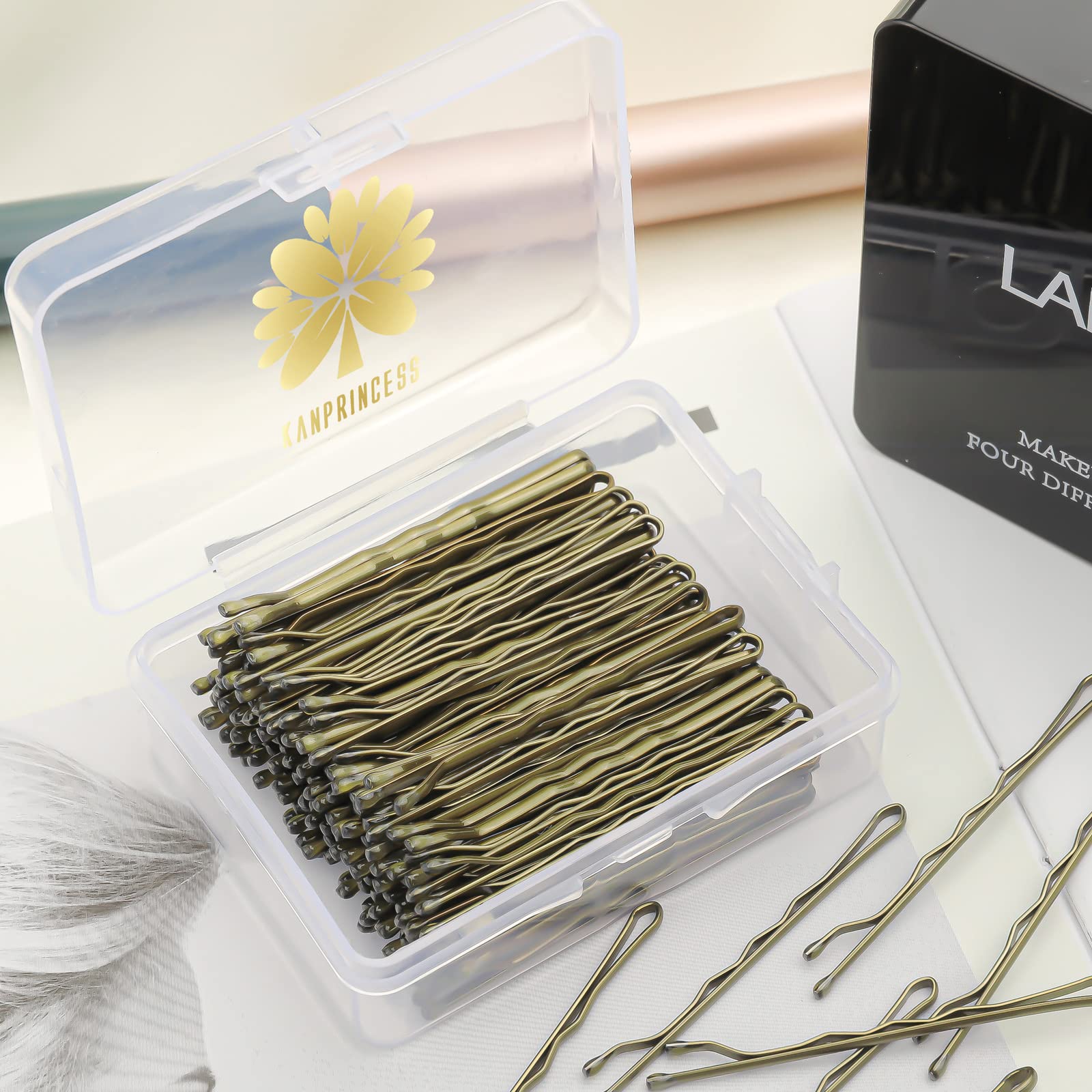 100PCS 2-Inch Hair Pins Kit - Strong Hold Bobby Pins for Women, Girls & Salon Use - Bronze Hair Clips with Clear Storage Box - Perfect for Updos, Braids & Styling