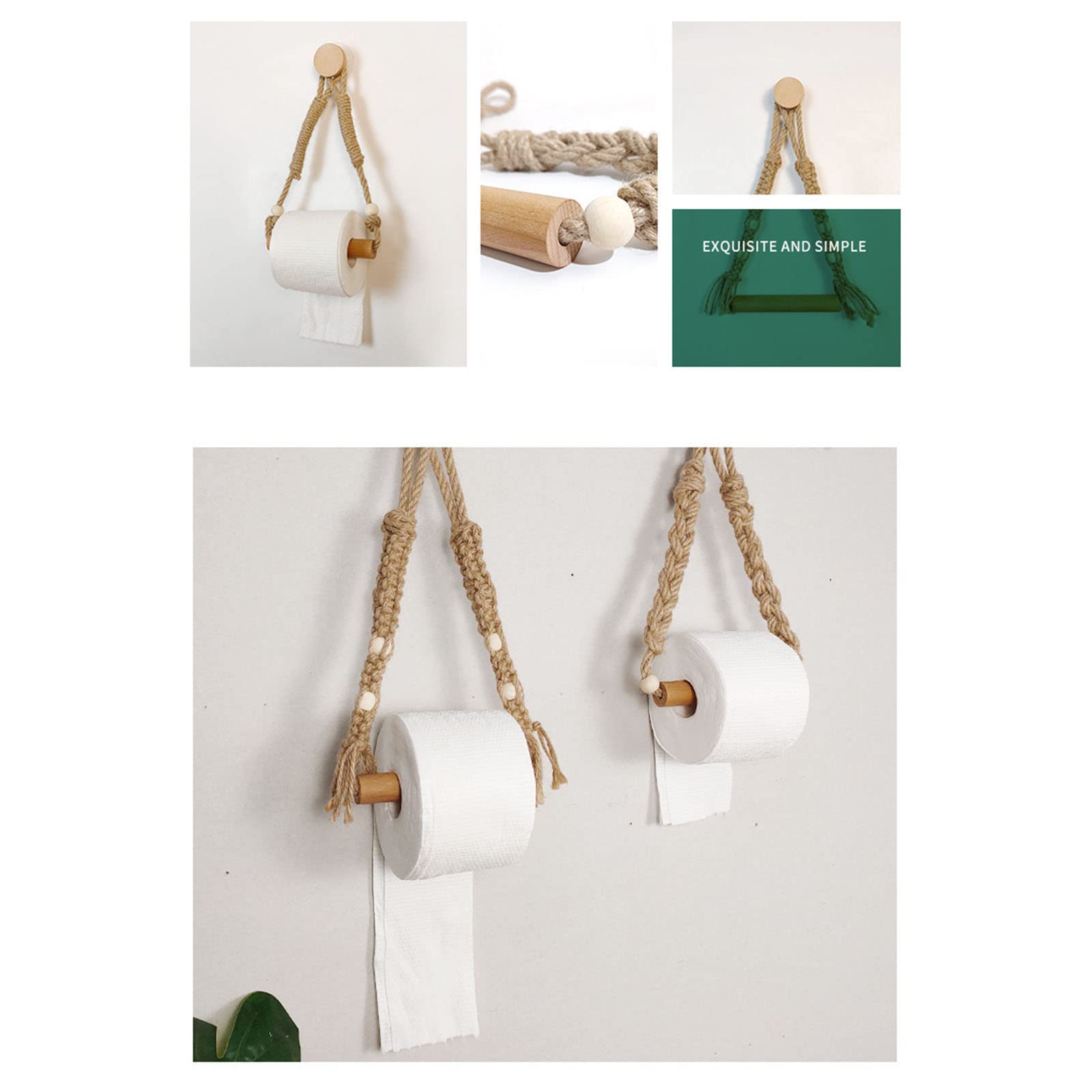 Hemp Rope Toilet Paper Holder - Rustic Wall Mounted Bathroom Tissue Storage Organizer with Hanging Design for Farmhouse, RV, Boat & Tiny House Decor