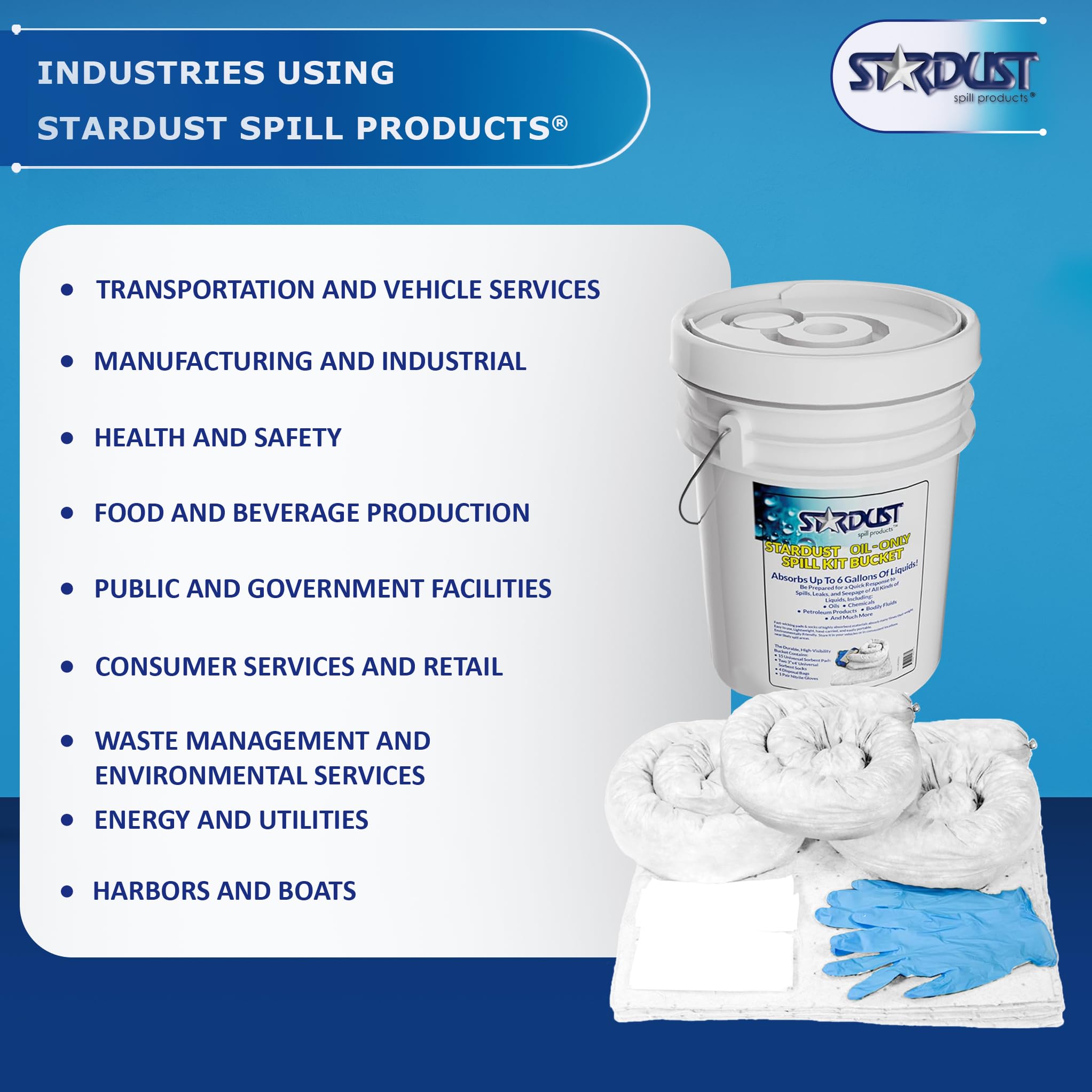 OSHA Approved Stardust Spill Products D905P Oil Spill Kit - Portable Bucket with 20 Oil Absorbent Pads, 3