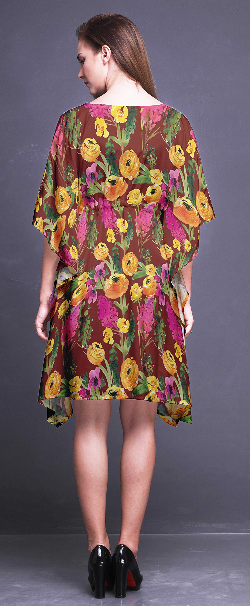 Bimba Women's Short Caftan Midi Dress - Beach Cover Up Swimwear, Summer Boho Kaftan Dress for Pool, Vacation & Resort Wear