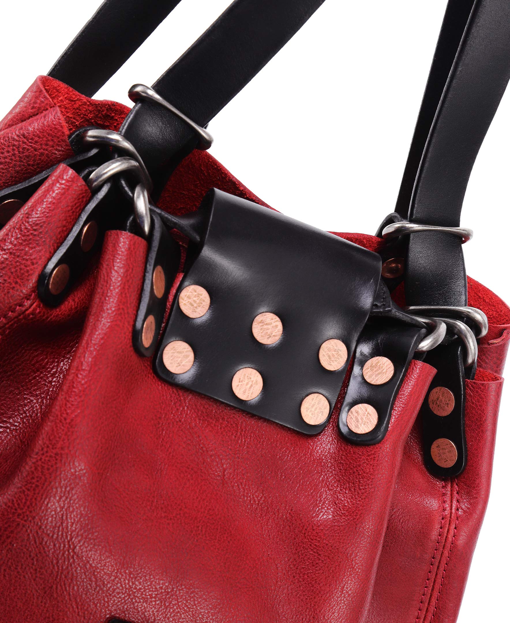 **Genuine Leather Stars Align Bucket Backpack for Women - Stylish Rose & Black Crossbody Bag - Perfect for Travel, Work, and Everyday Use**