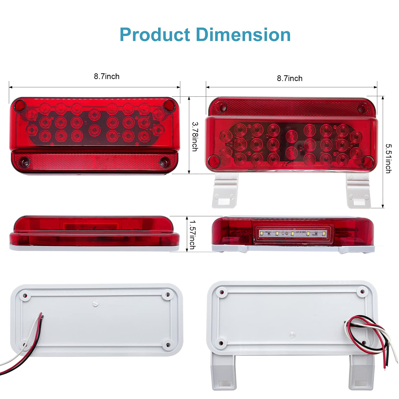 LIMICAR RV LED Tail Lights - 53 Red Brake & White License Lights for Campers & Trailers