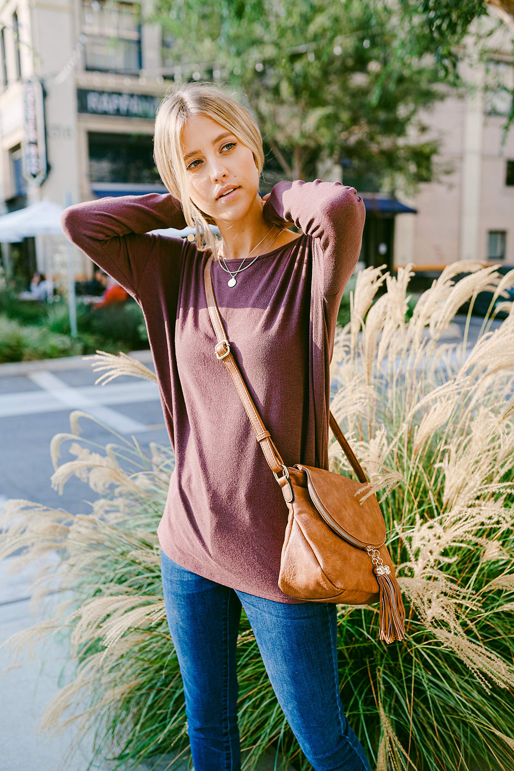 Stylish Tassel Accent Crossbody Bag with Flap Top in Taupe - Perfect for Everyday Use, Travel & Casual Outings
