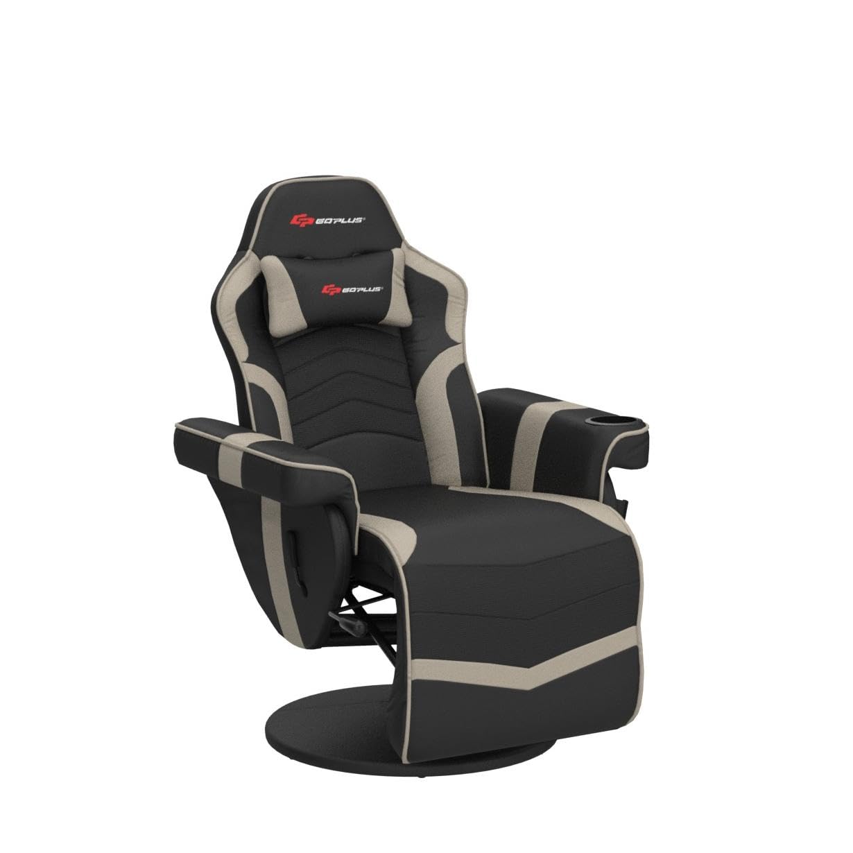 Powerstone Ergonomic Gaming Recliner Chair with Massage & Footrest - PU Leather Video Game Chair with Adjustable Headrest, Cup Holder & Side Pouch - Comfortable Home Theater Seating for Living Room & Game Room (Grey) - Perfect for Esports, Console Gaming & Movie Nights