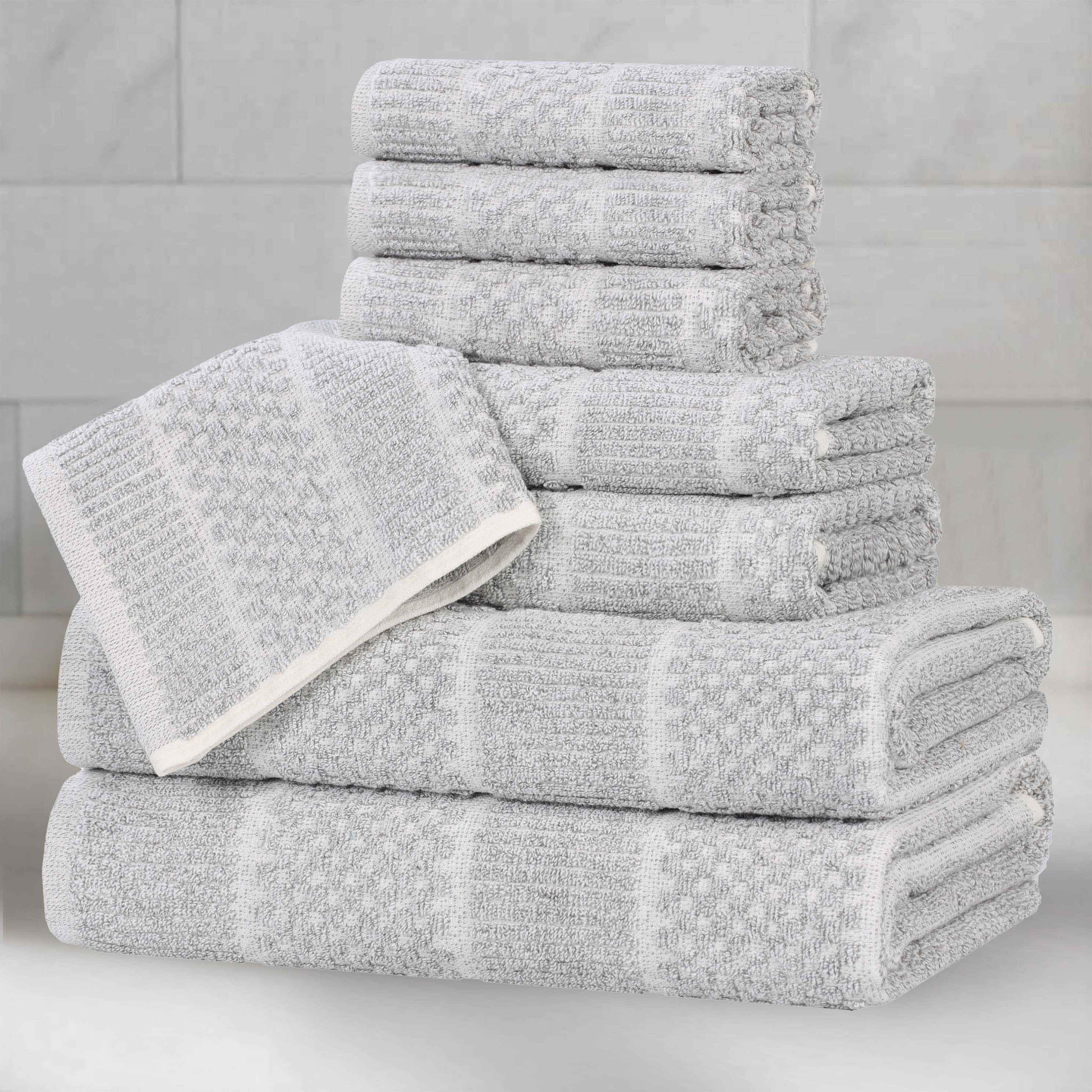 Premium 8-Piece Cotton Blend Towel Set - Medium Weight Checkered & Ribbed Bath Towels for Spa, Guest Bathroom & Luxury Home Decor