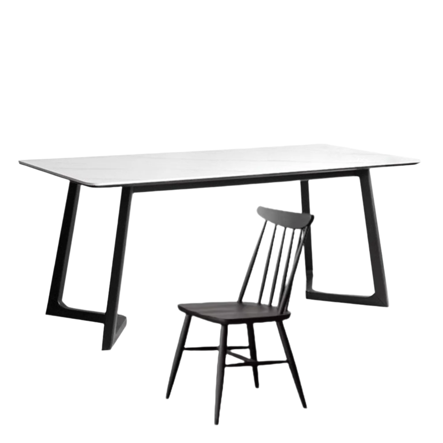 out of stock 70.9×35.4×29.5 inch / 180×90×75 cm / Smoked  color top White color / rock board dining table + 6 chairs
