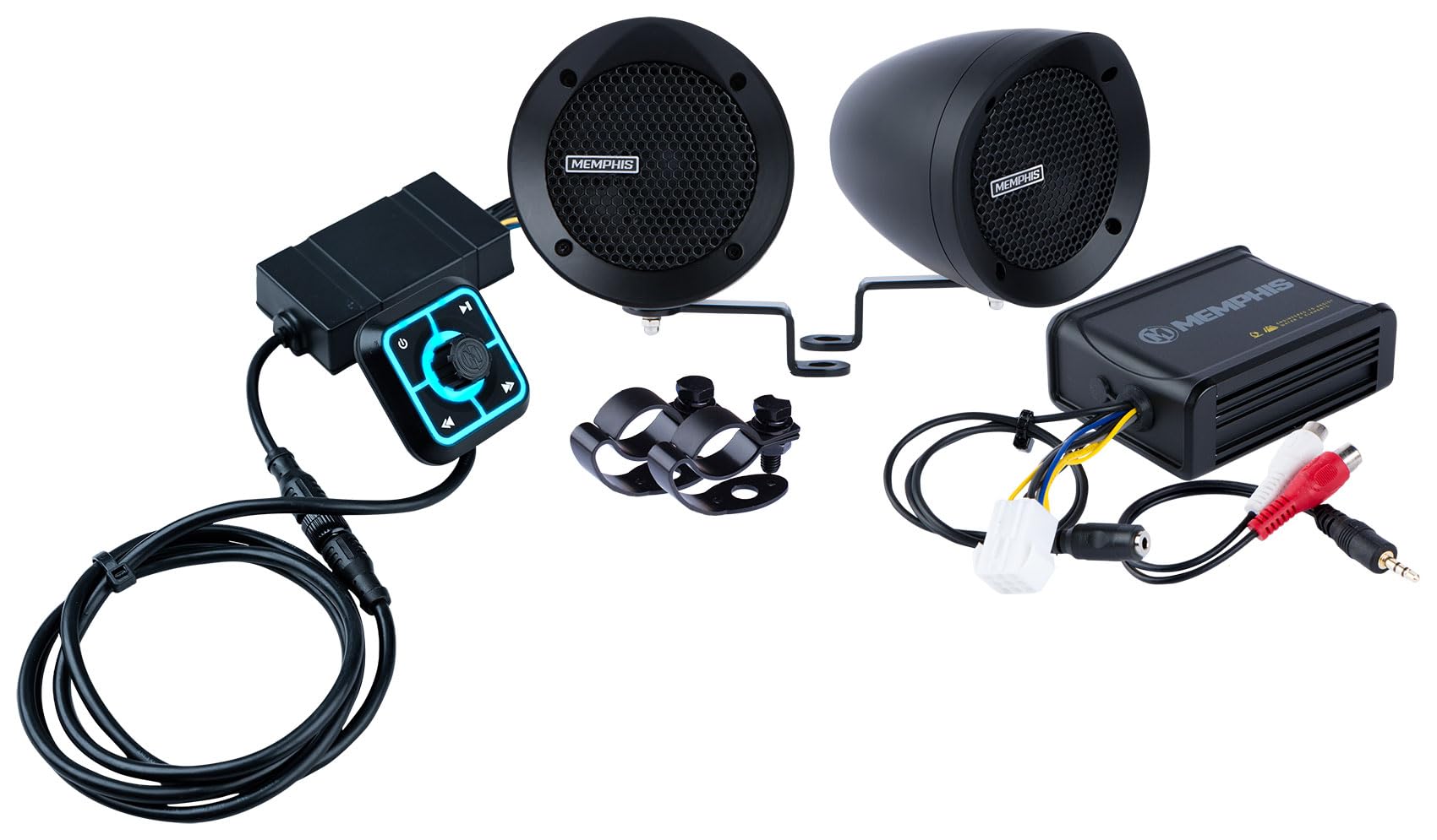 Memphis Audio MXABMB2BT Bluetooth Handlebar Speakers for Motorcycles - Waterproof, Wireless, High Power Sound for Outdoor Adventures & Road Trips