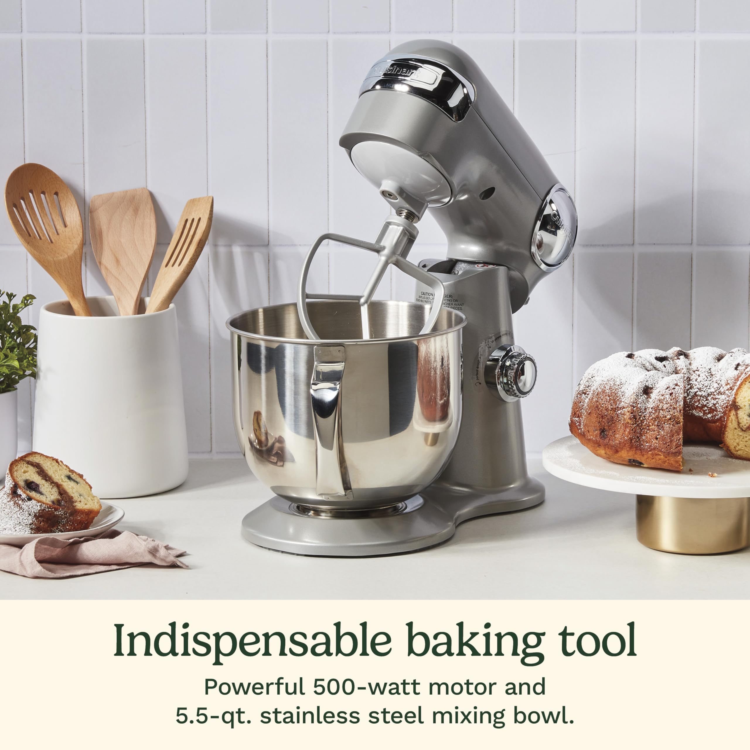 Cuisinart SM-50BC 5.5-Quart Stand Mixer with 12 Speeds - Includes Chef's Whisk, Flat Paddle, Dough Hook & Splash Guard - Silver Lining - Perfect for Baking Bread, Cakes & Cookies at Home