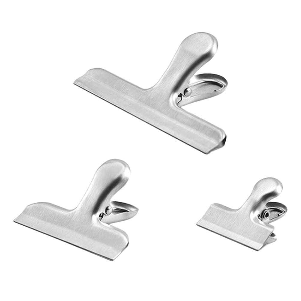 Stainless Steel Bag Clips 3pcs - Kitchen & Snack Food Storage Seals for Bread, Chips & Pouches