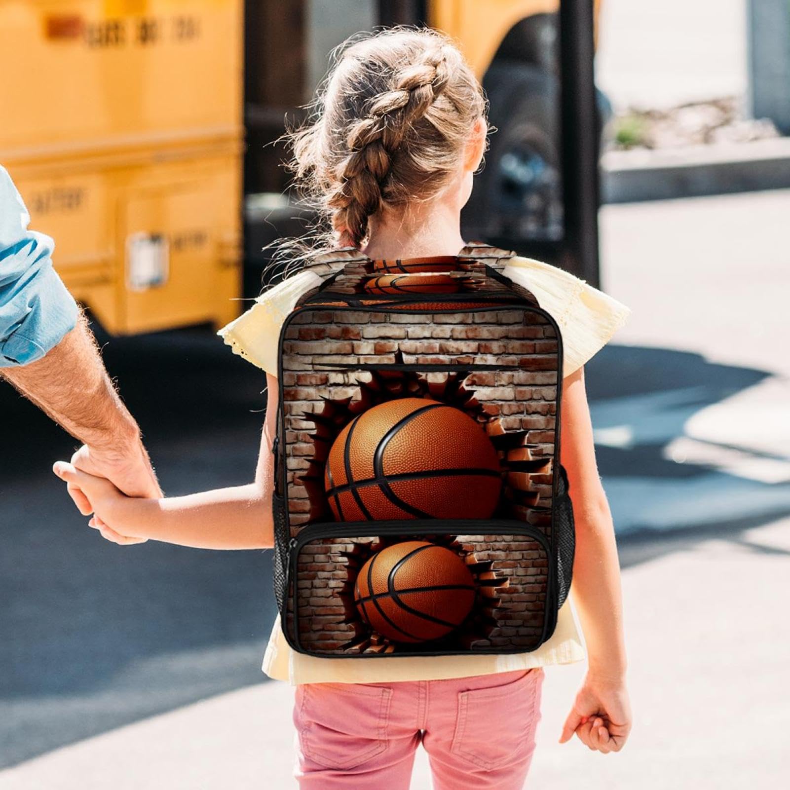 Durable Travel Backpack for Women & Men - Waterproof Basketball Texture Design - Perfect for Hiking, Gym, School & Daily Commute