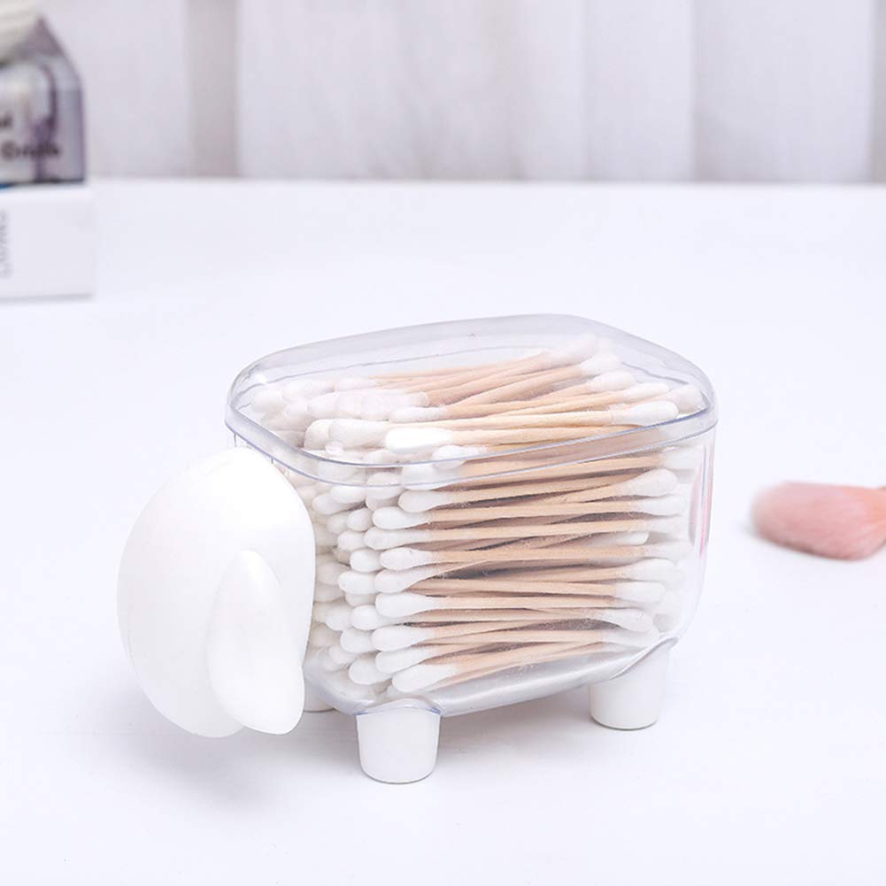 Premium Cotton Swab Holder Dispenser - White Vanity Storage Canister with Sheep Design | Perfect for Bathroom, Makeup Table & Travel Organizer