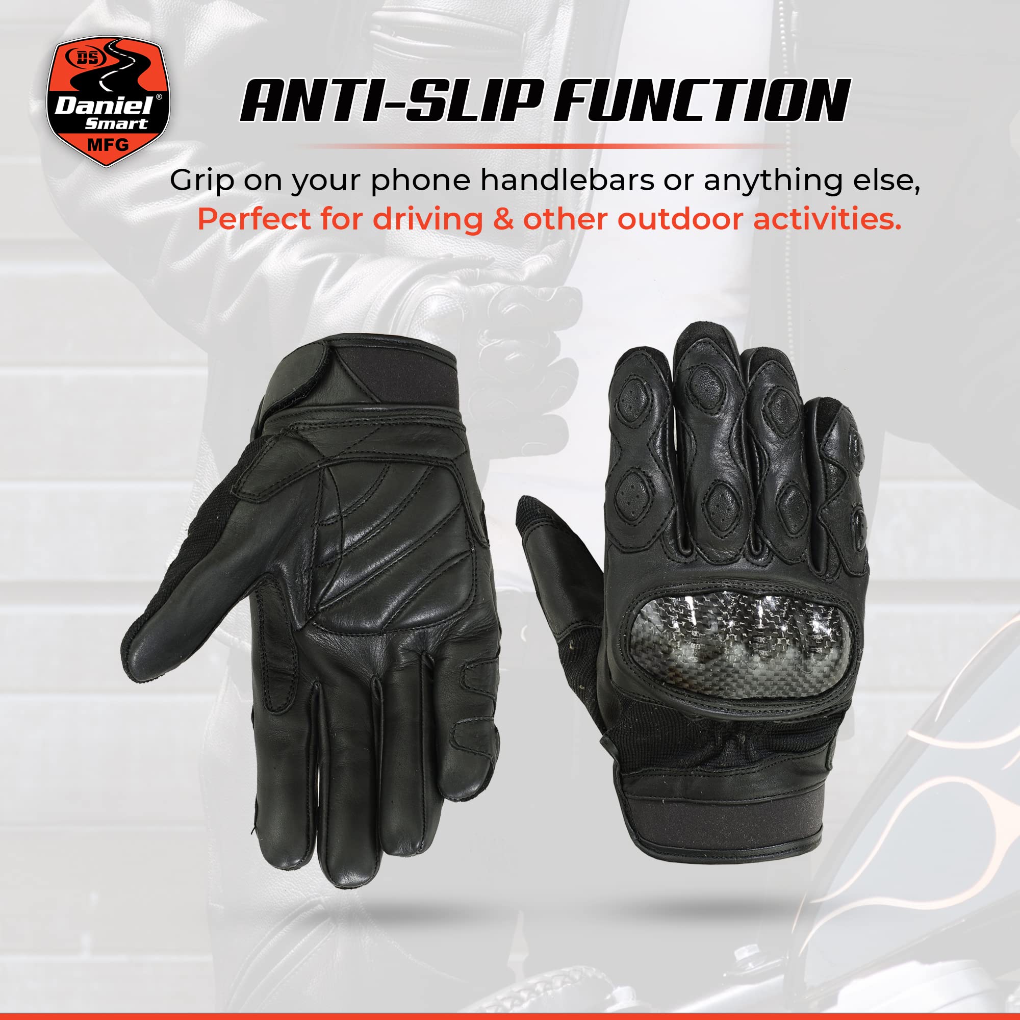 Daniel Smart Premium Cowhide Leather Motorcycle Gloves for Men - Biker Gloves with Gel Palm Padding & Hard Knuckle Protection - Ideal for Riding, Racing, and Motorcycle Adventures