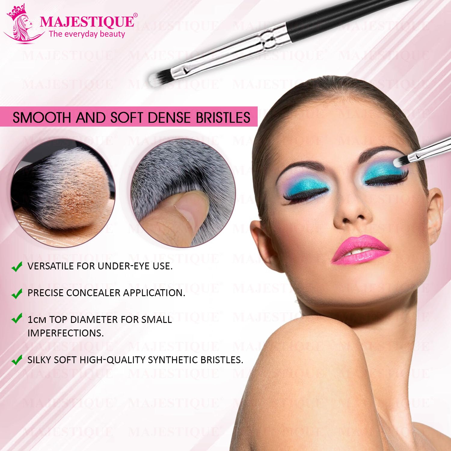 Majestique Small Concealer Makeup Brush for Liquid & Powder - Precision Under Eye & Eyebrow Application with Ergonomic Handle | Perfect for Professional Makeup Artists & Everyday Beauty Routines (FC36)