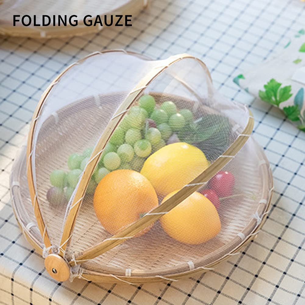 Hand-Woven Bamboo Picnic Basket with Dustproof Gauze Cover - Round Food Storage Container for Fruits, Vegetables & Meals - Perfect for Outdoor Dining, Picnics, Camping & Party Serving