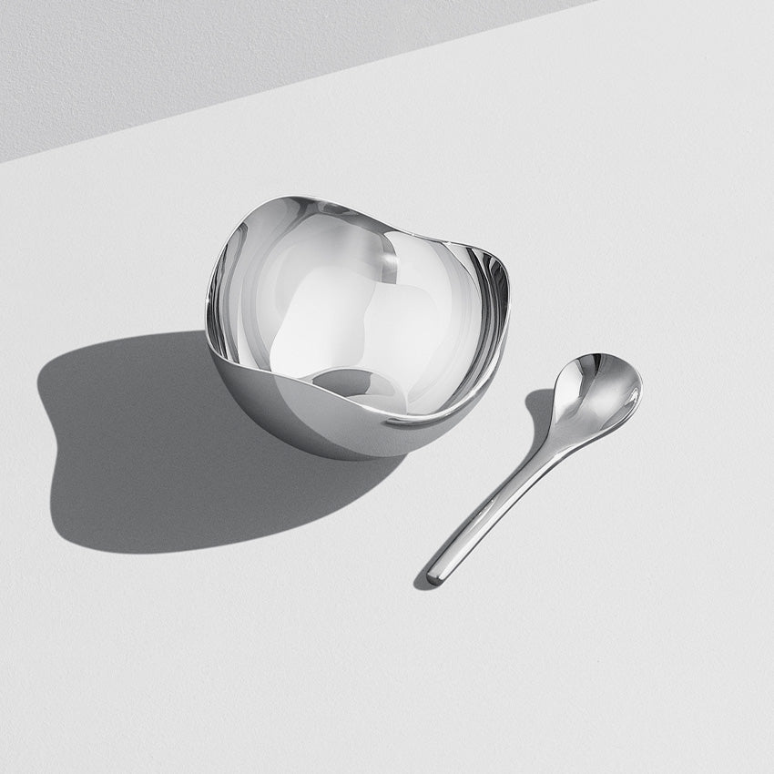 Georg Jensen Bloom Salt Cellar & Spoon Set - Premium Stainless Steel Salt Box with Lid - Elegant Tableware for Dining, Kitchen & Gift Giving