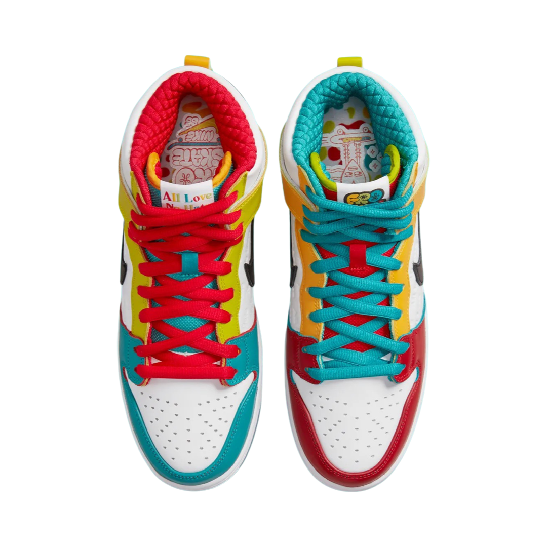Nike SB Dunk Hi Pro x froSkate All Love Sneakers - White, Gold, Red Colorway | Skateboarding & Streetwear Fashion for Men & Women