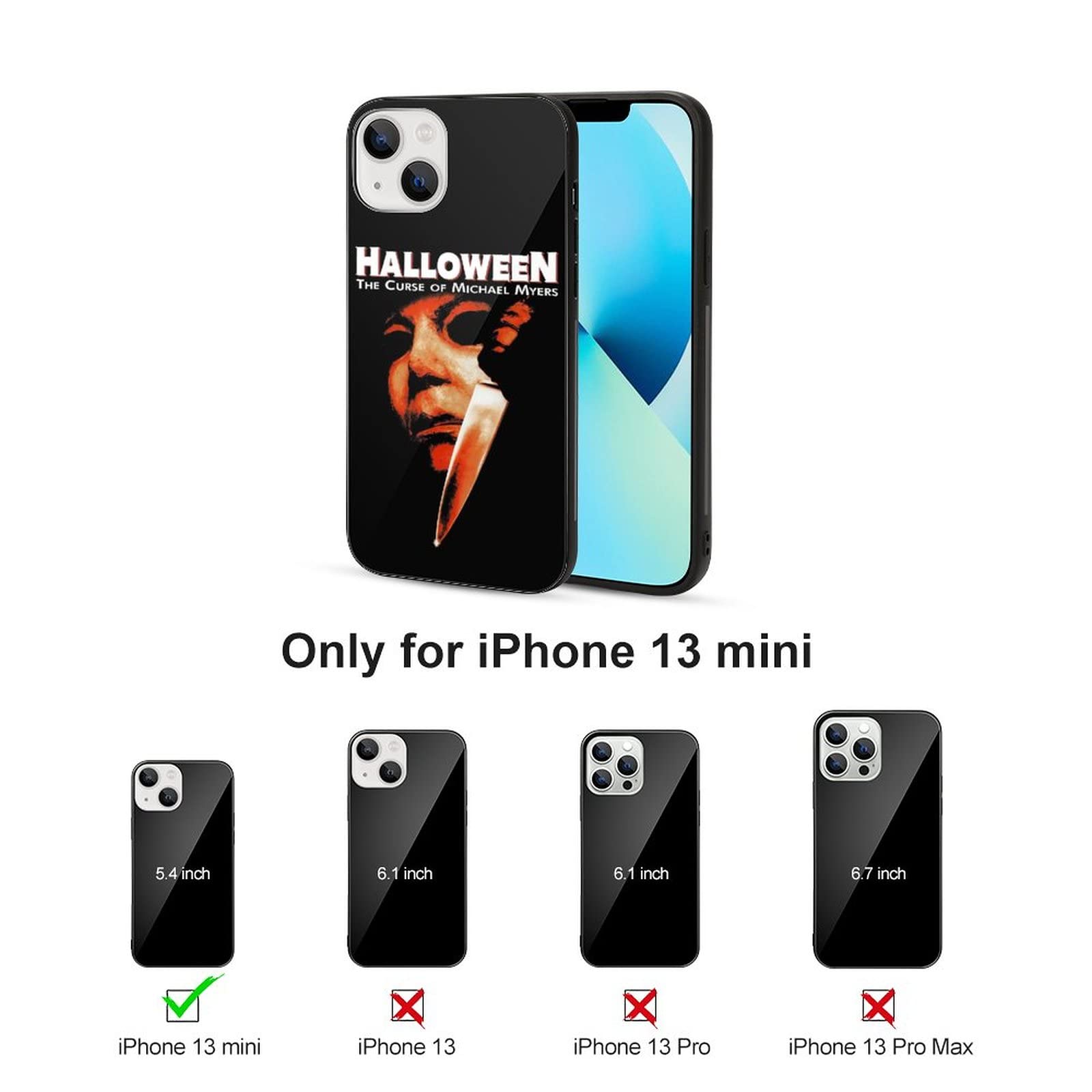 Michael Myers Halloween iPhone 13 Full Body Glass Case - Shatterproof Protective Phone Cover for iPhone 13/13 Mini - Perfect for Halloween Parties, Horror Movie Nights & Themed Events