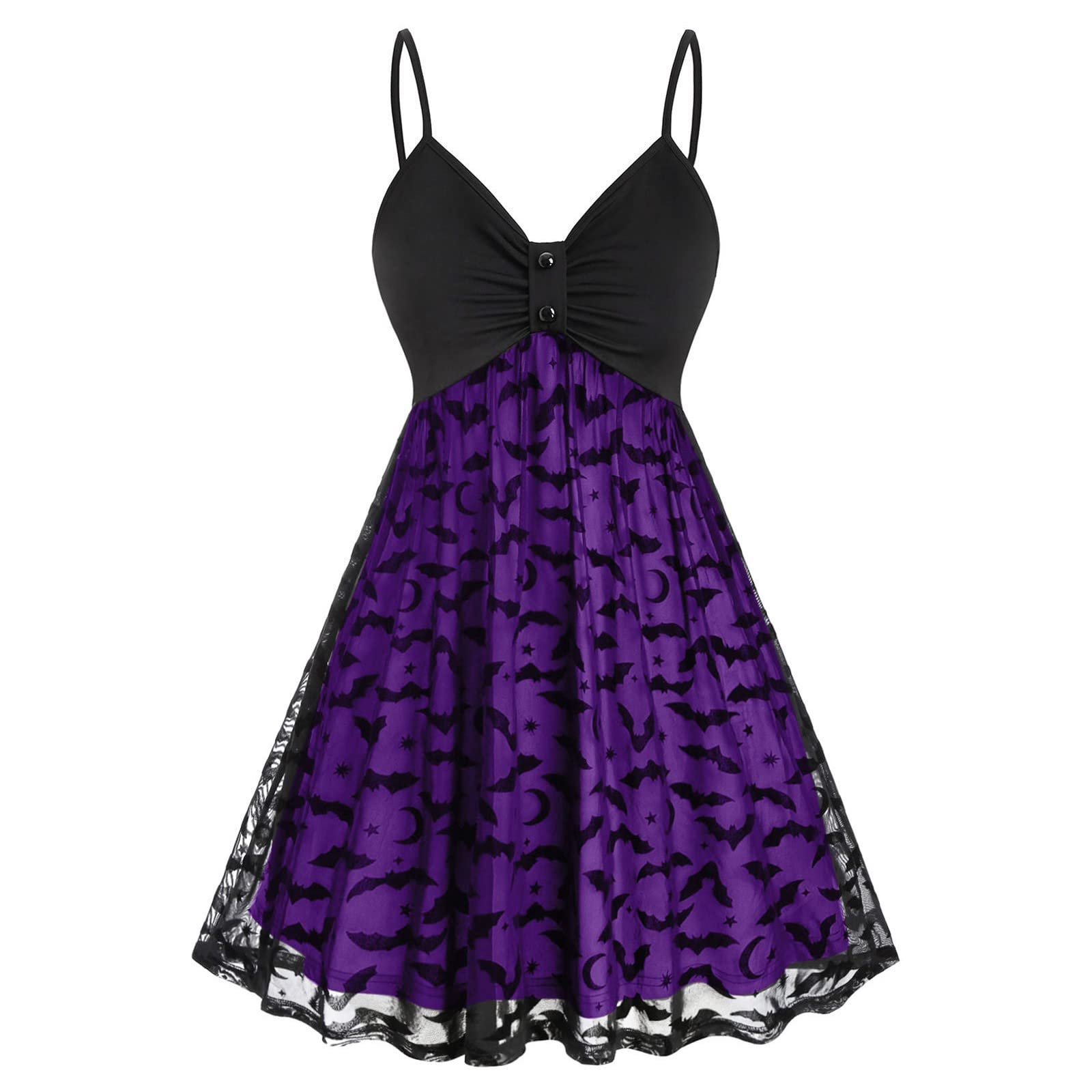 Vintage Gothic Sexy Sleeveless Sling Bat Mesh Party Dress for Women - Elegant Gothic Lolita Costume for Halloween, Cosplay, Nightclub & Evening Events
