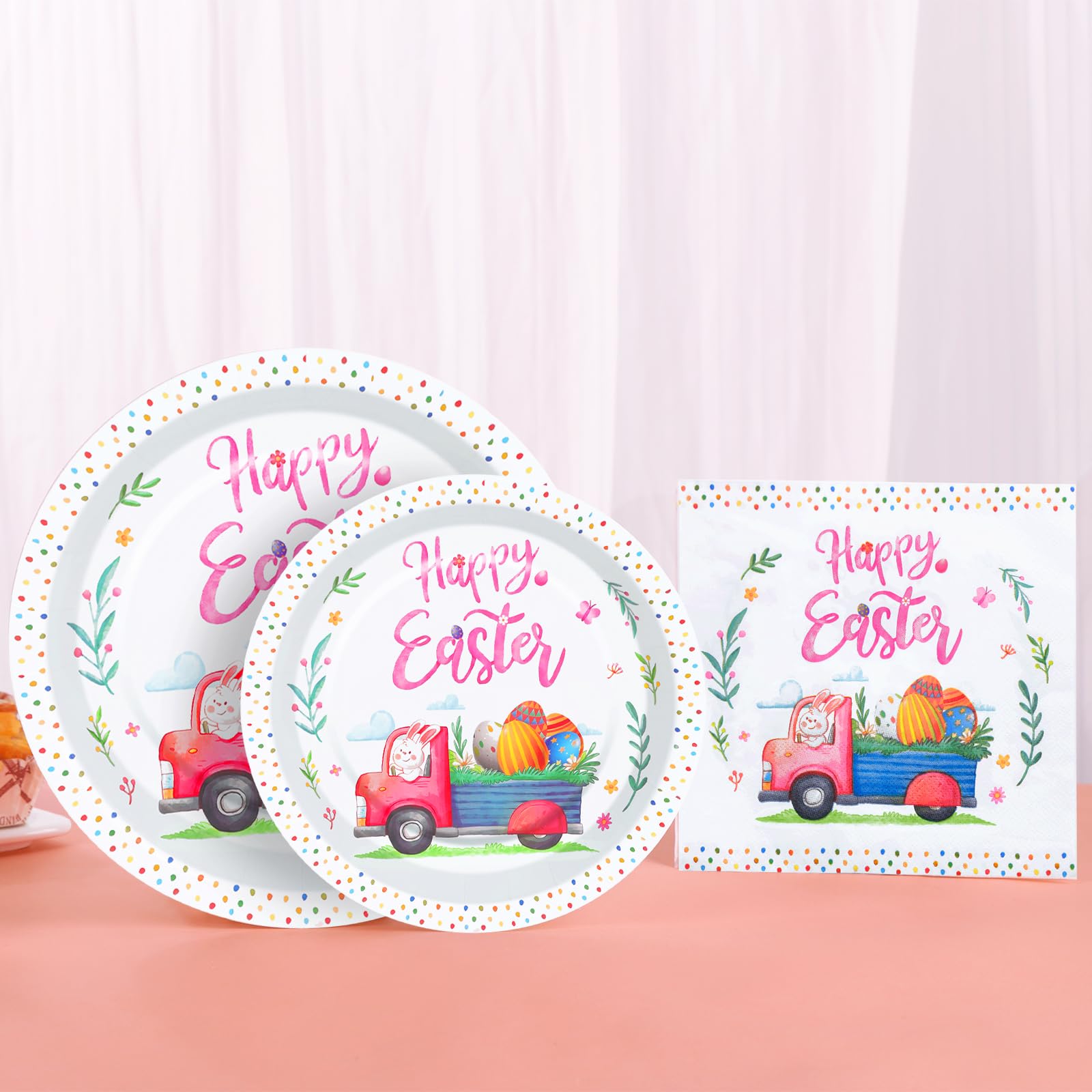 150-Piece Easter Paper Plates and Napkins Set - Bunny Themed Spring Party Supplies for 25 Guests | Perfect for Easter Celebrations, Baby Showers & Spring Gatherings